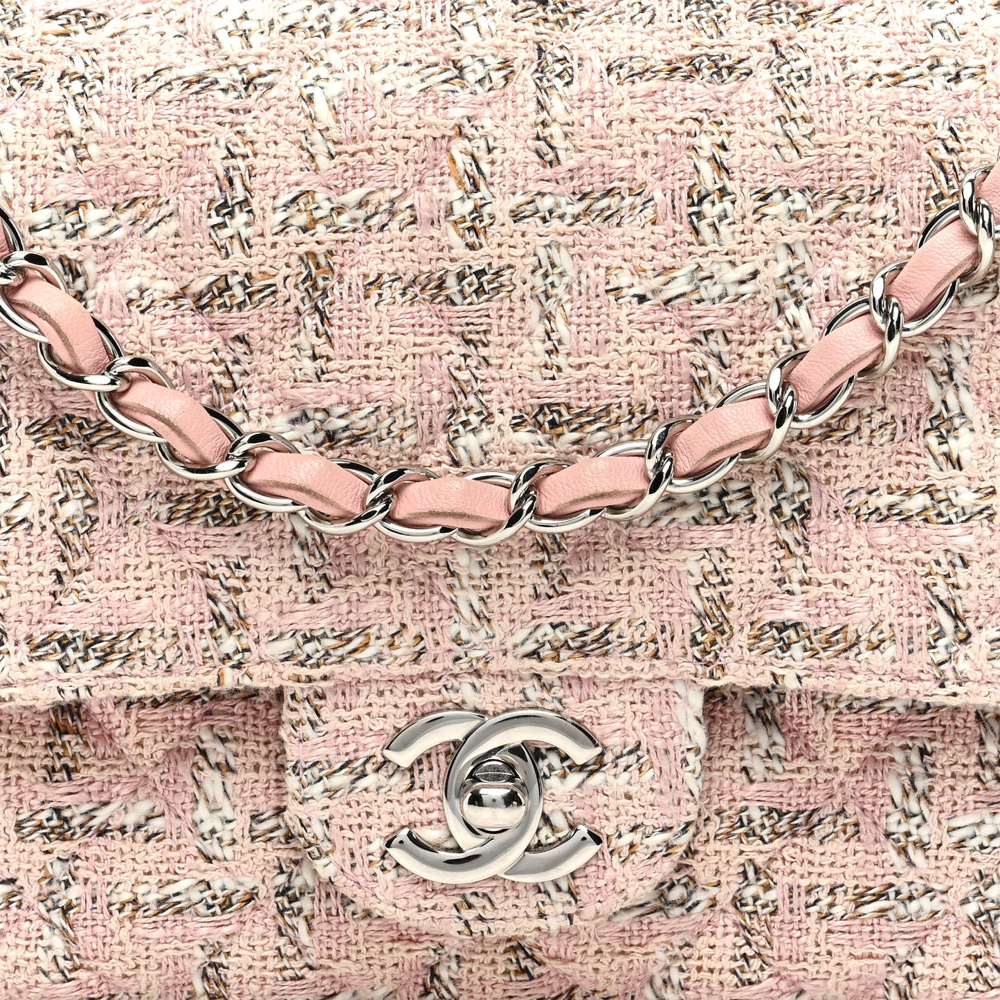 Tweed Quilted Medium Double Flap Light Pink