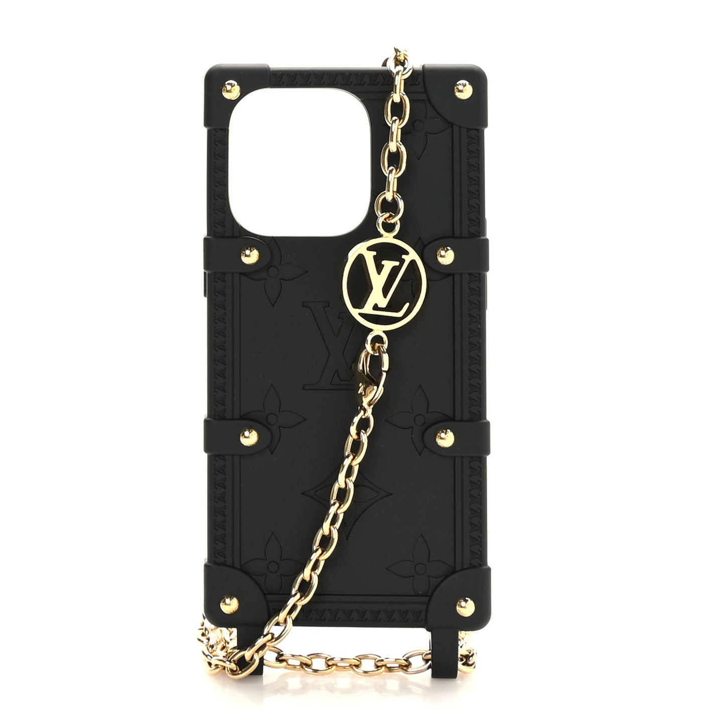 Rubber Monogram Trunk With Chain iPhone 14 Pro Case Black