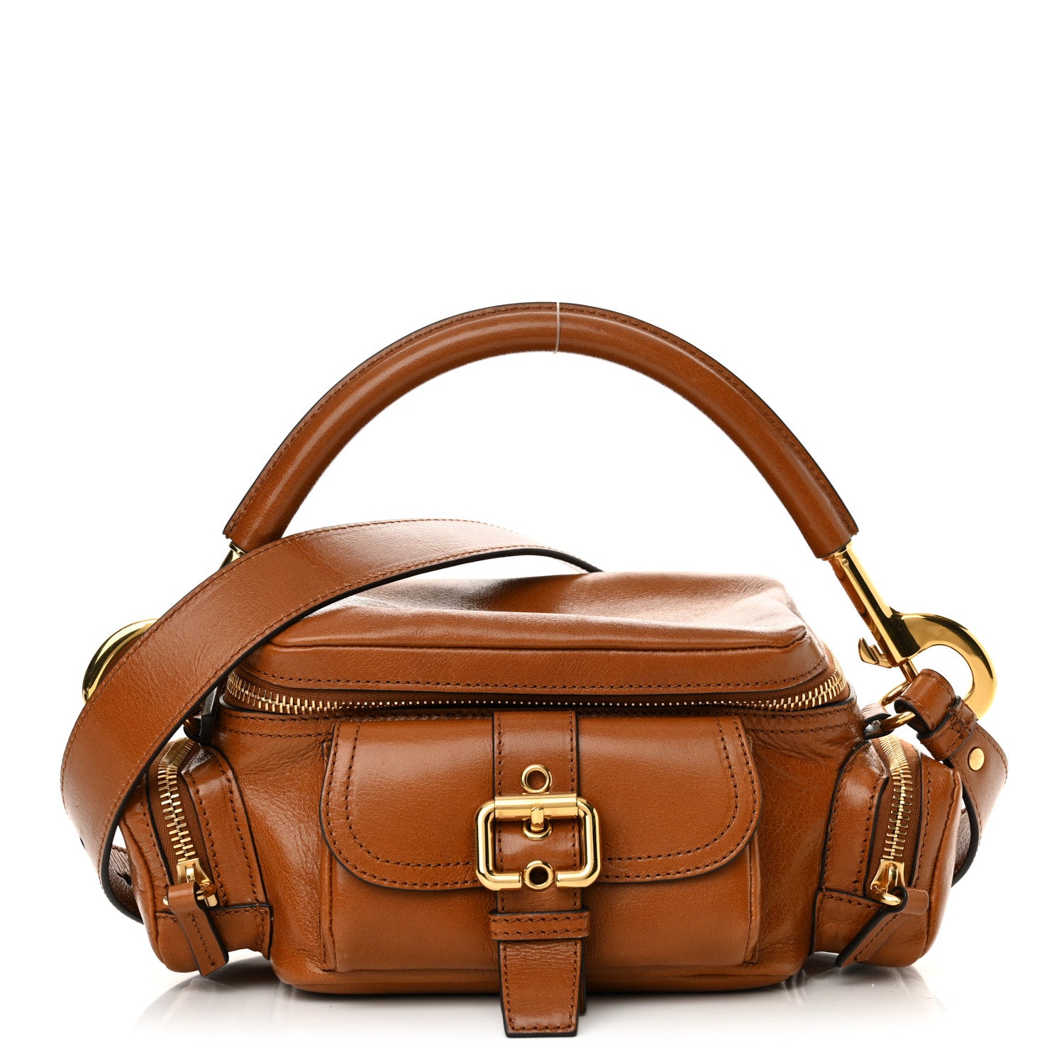 Chloe Shiny Buffalo Small Double Carry Camera Bag Clay Brown