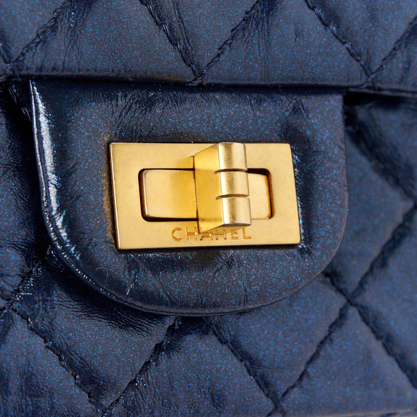 Iridescent Aged Calfskin Quilted 2.55 Reissue Mini Flap Navy