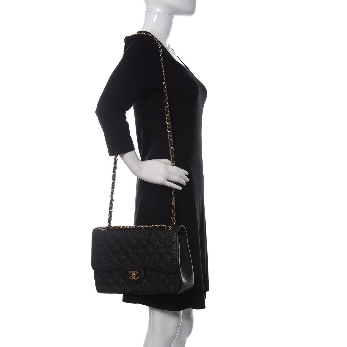 Caviar Quilted Jumbo Double Flap Black
