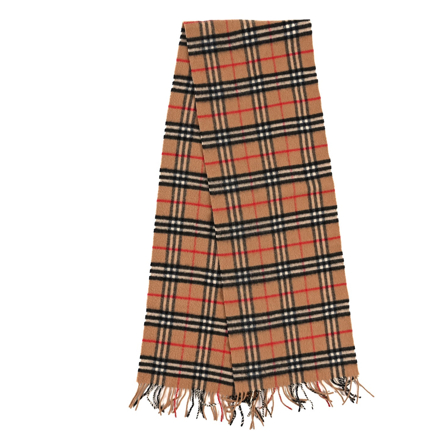 Lambswool Check Fringe Scarf Camel