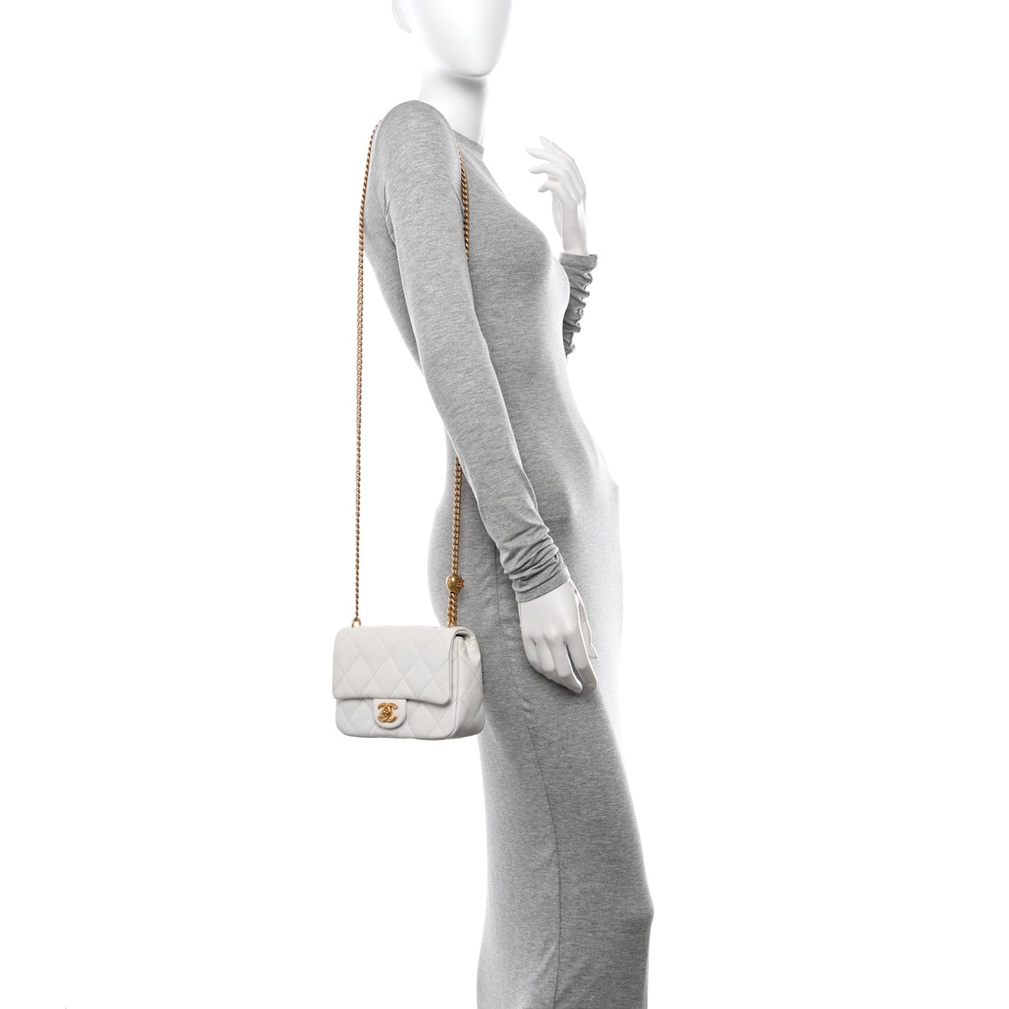 Caviar Quilted Mini Sweetheart Flap White