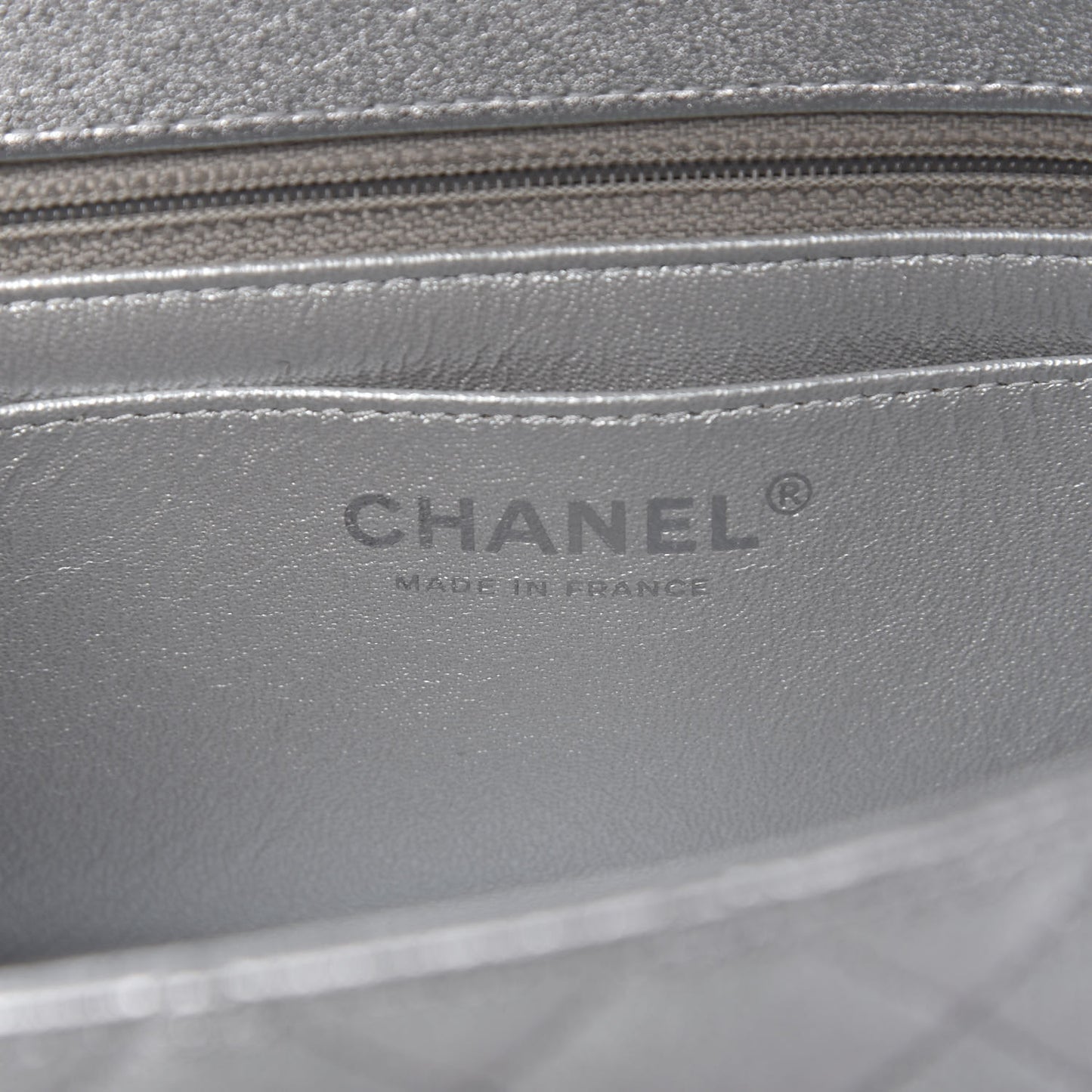 Metallic Lambskin Quilted Mini Rectangular Flap Silver