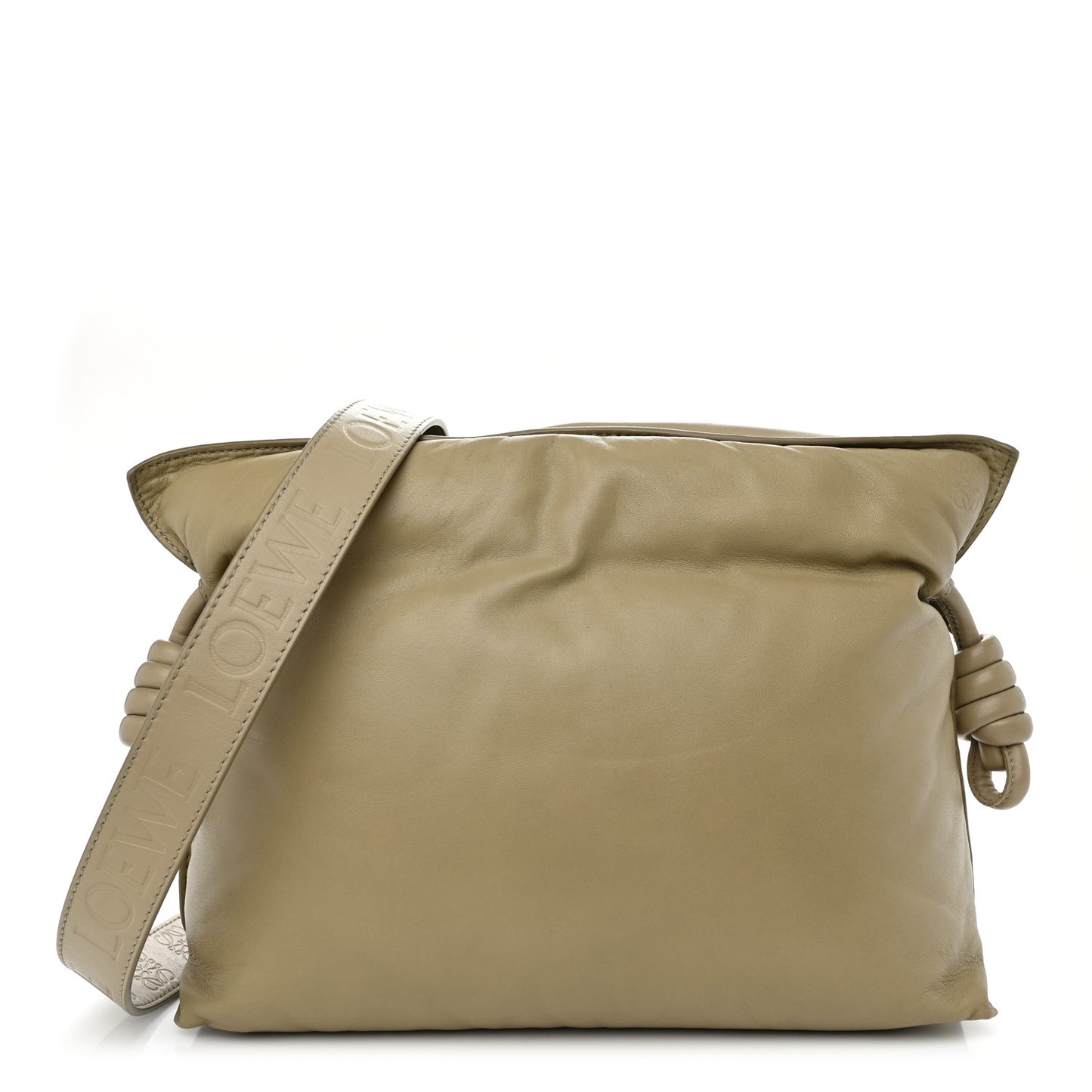 Shiny Nappa Lambskin Puffer Flamenco Knot Clutch Clay Green
