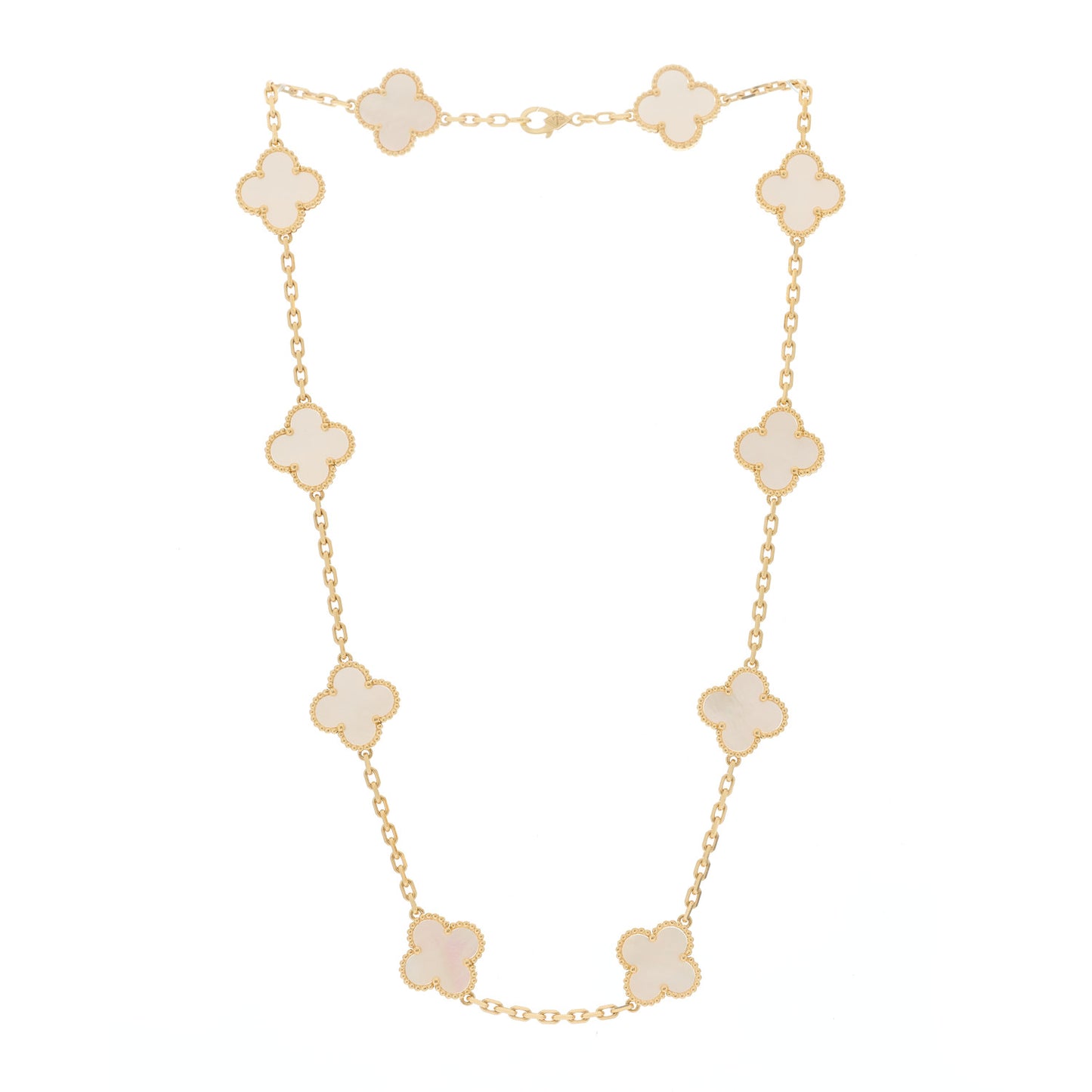 18K Yellow Gold Mother of Pearl 10 Motifs Vintage Alhambra Necklace