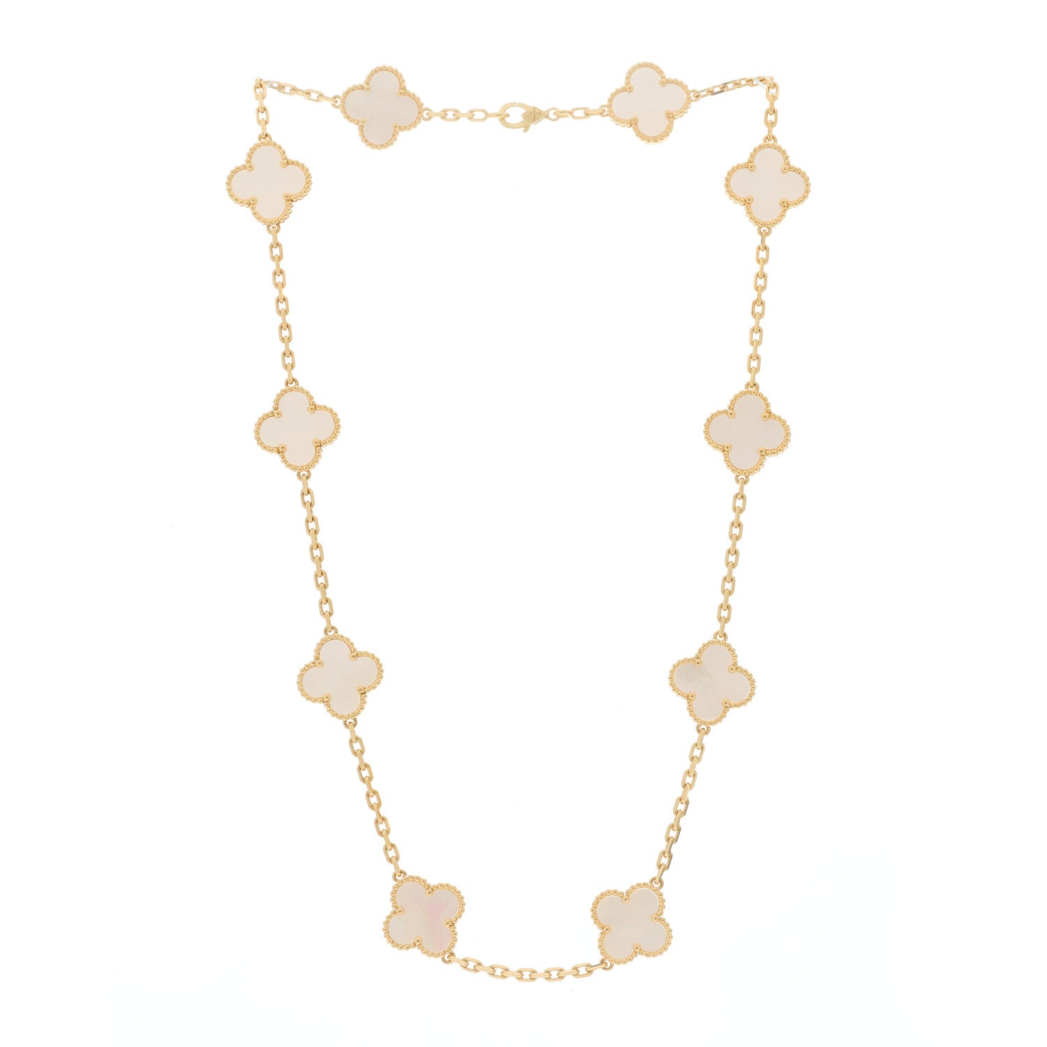 Van Cleef & Arpels 18K Yellow Gold Mother of Pearl 10 Motifs Vintage Alhambra Necklace 3 of 6