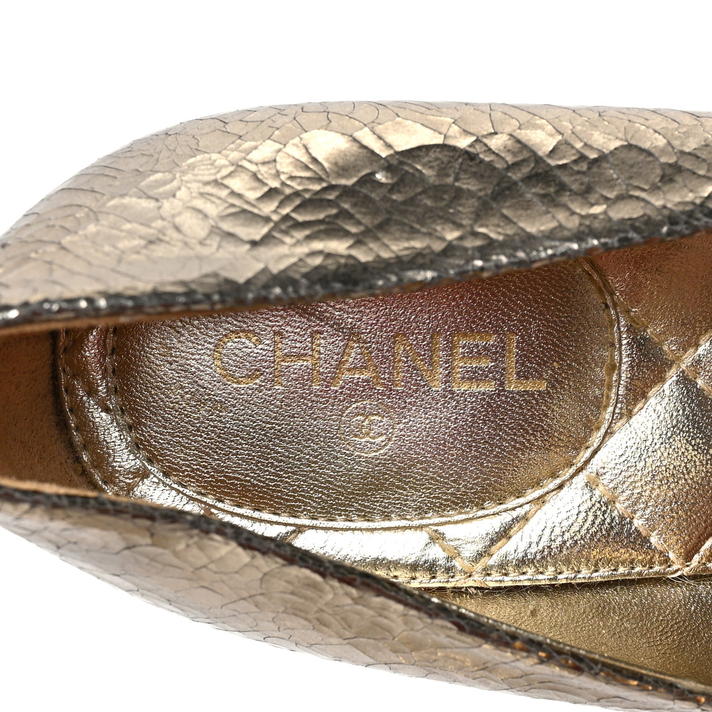 Metallic Crackled Goatskin Patent Cap Toe Pearl Pumps 38 Gold Black