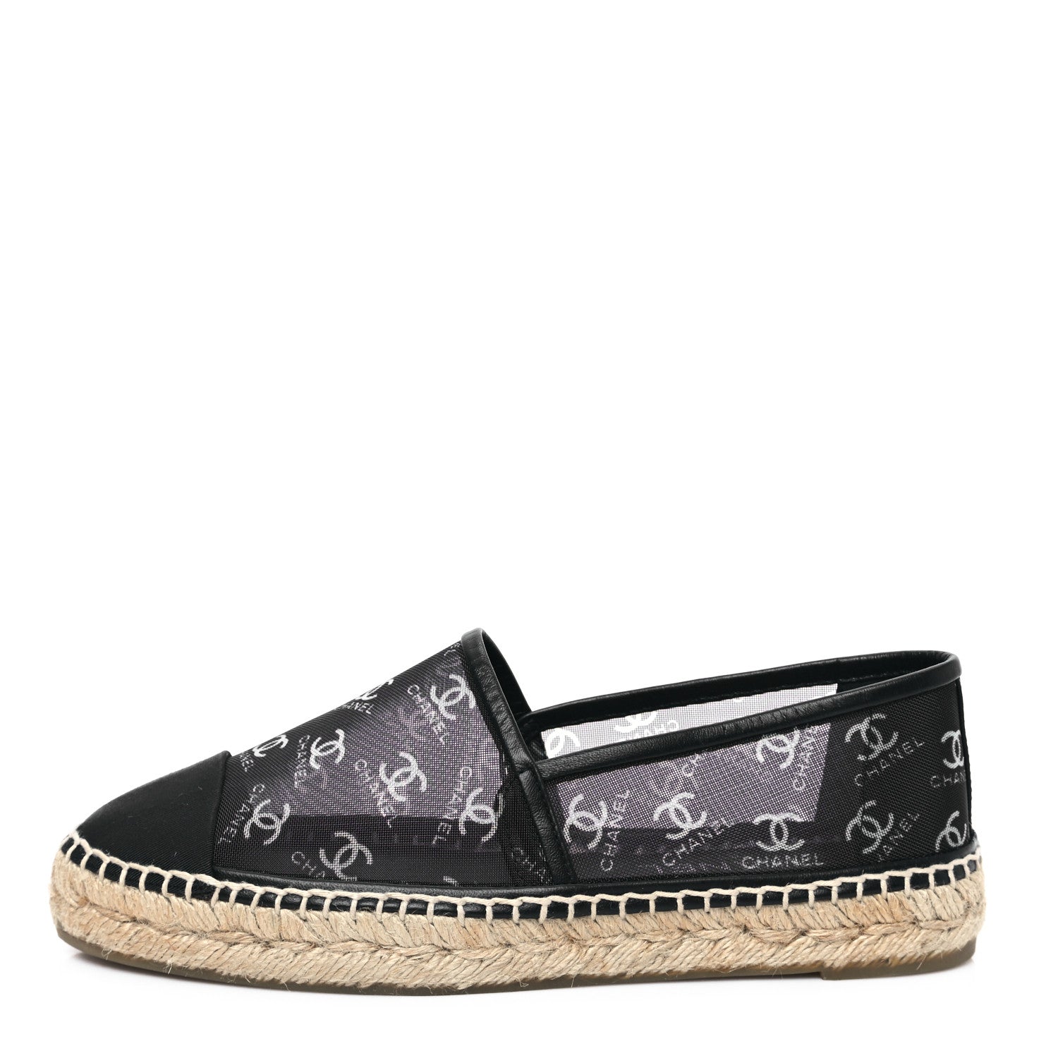 Chanel Mesh Grosgrain CC Espadrilles 38 Black White 1 of 8