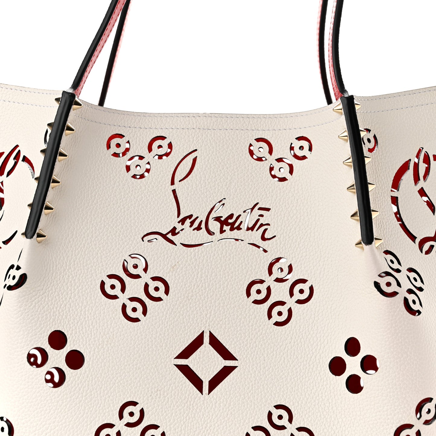 Calfskin Perforated Large Loubinthesky Cabarock Spikes Tote Snow