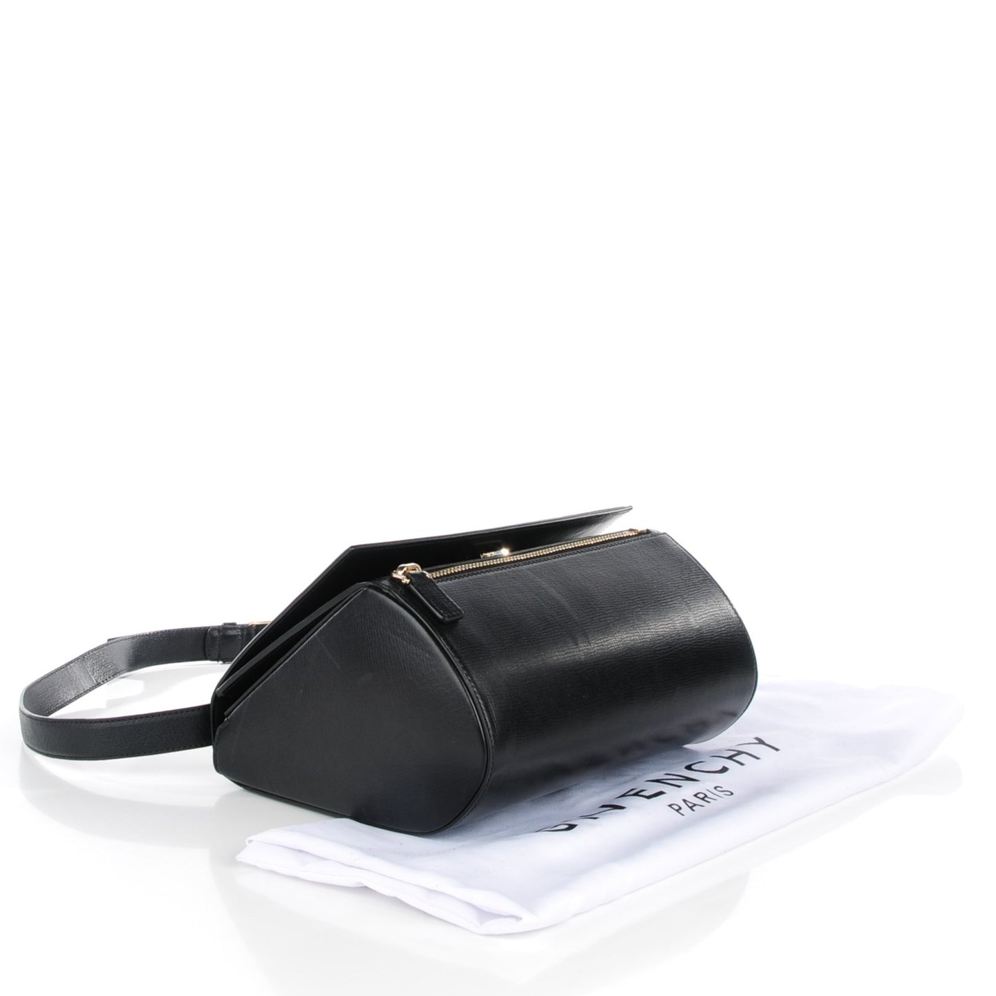 Textured Calfskin Medium Pandora Box Crossbody Bag Black