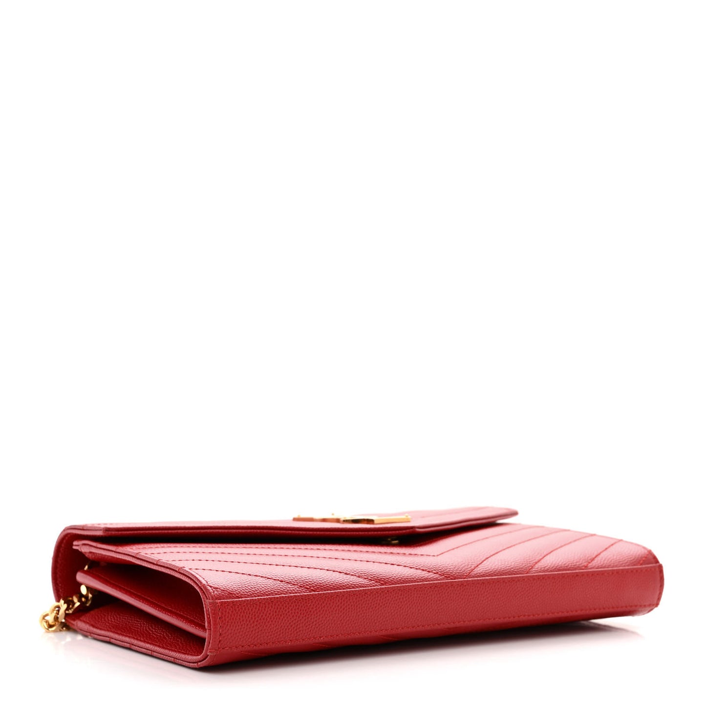 Grain De Poudre Matelasse Chevron Monogram Chain Wallet New Red