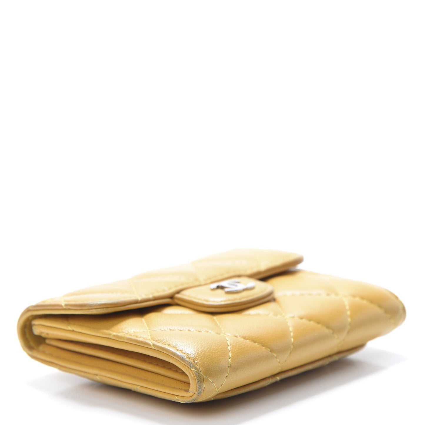 Lambskin Quilted Flap Card Holder Wallet Yellow