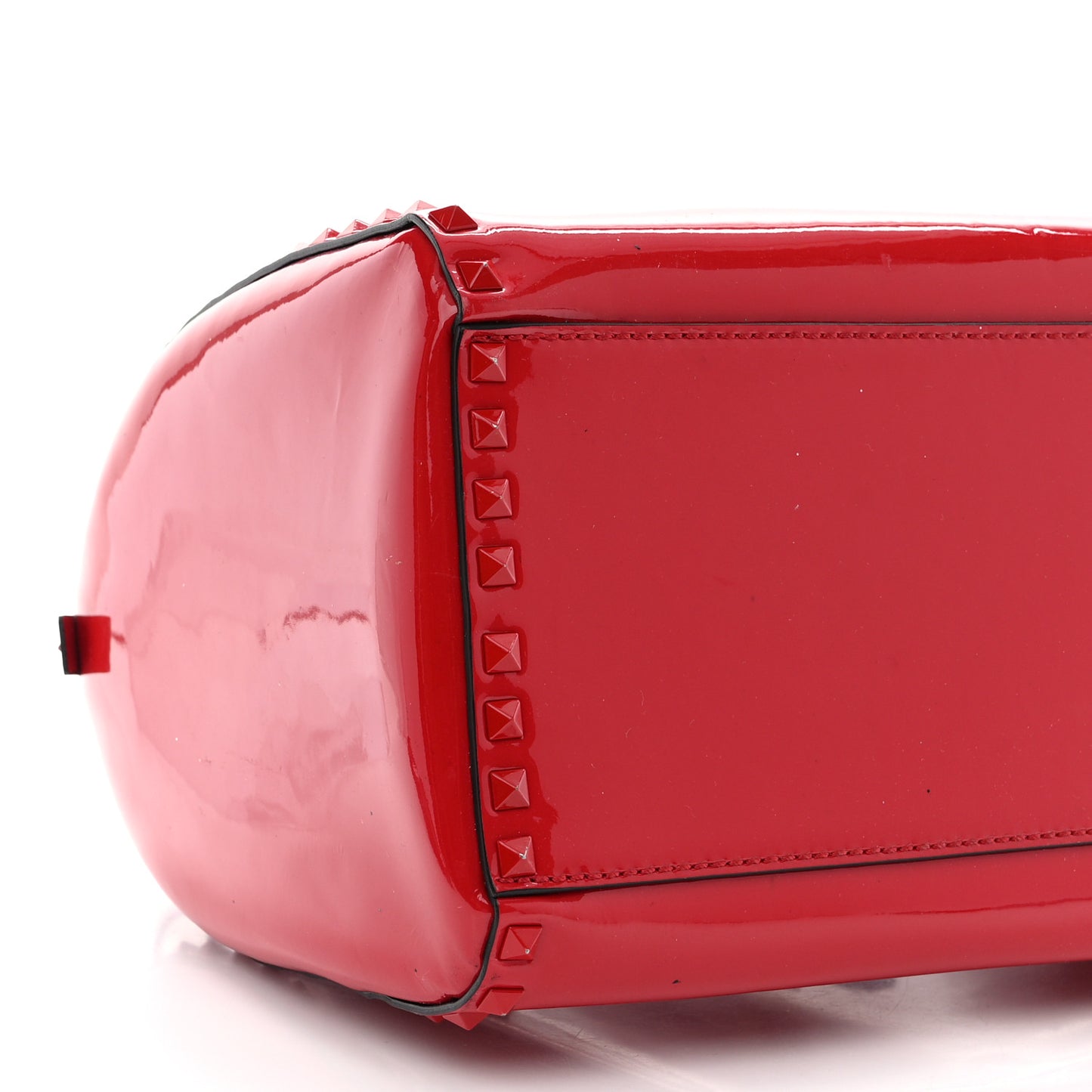 Patent Rockstud Top Handle Satchel Red