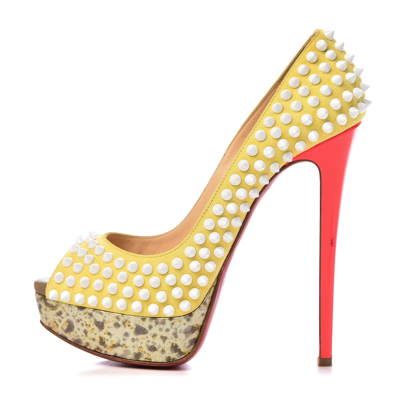 Christian Louboutin Veau Velours Lady Peep Spikes 150 Pumps 37 Sun