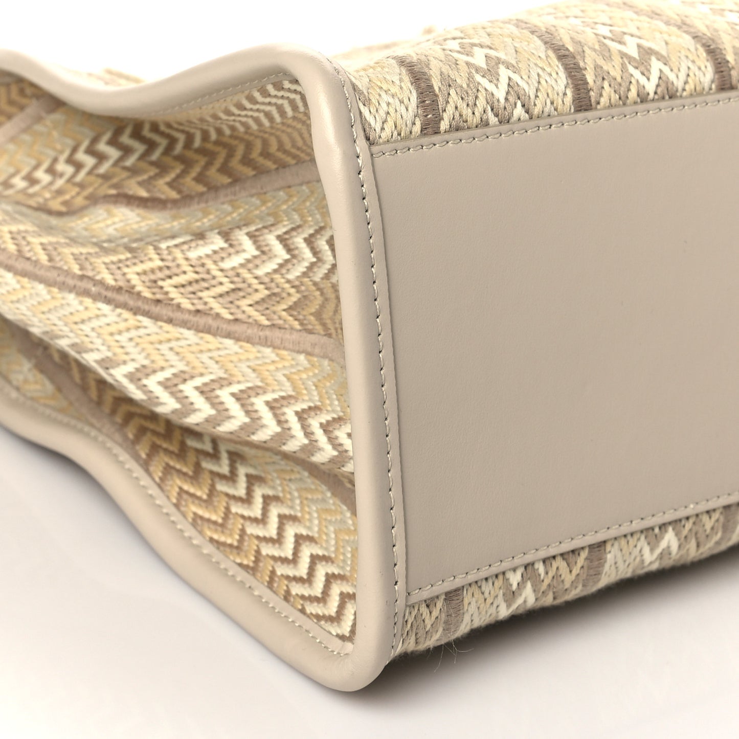 Calfskin Canvas Woven Chevron In & Out Tote PM Beige