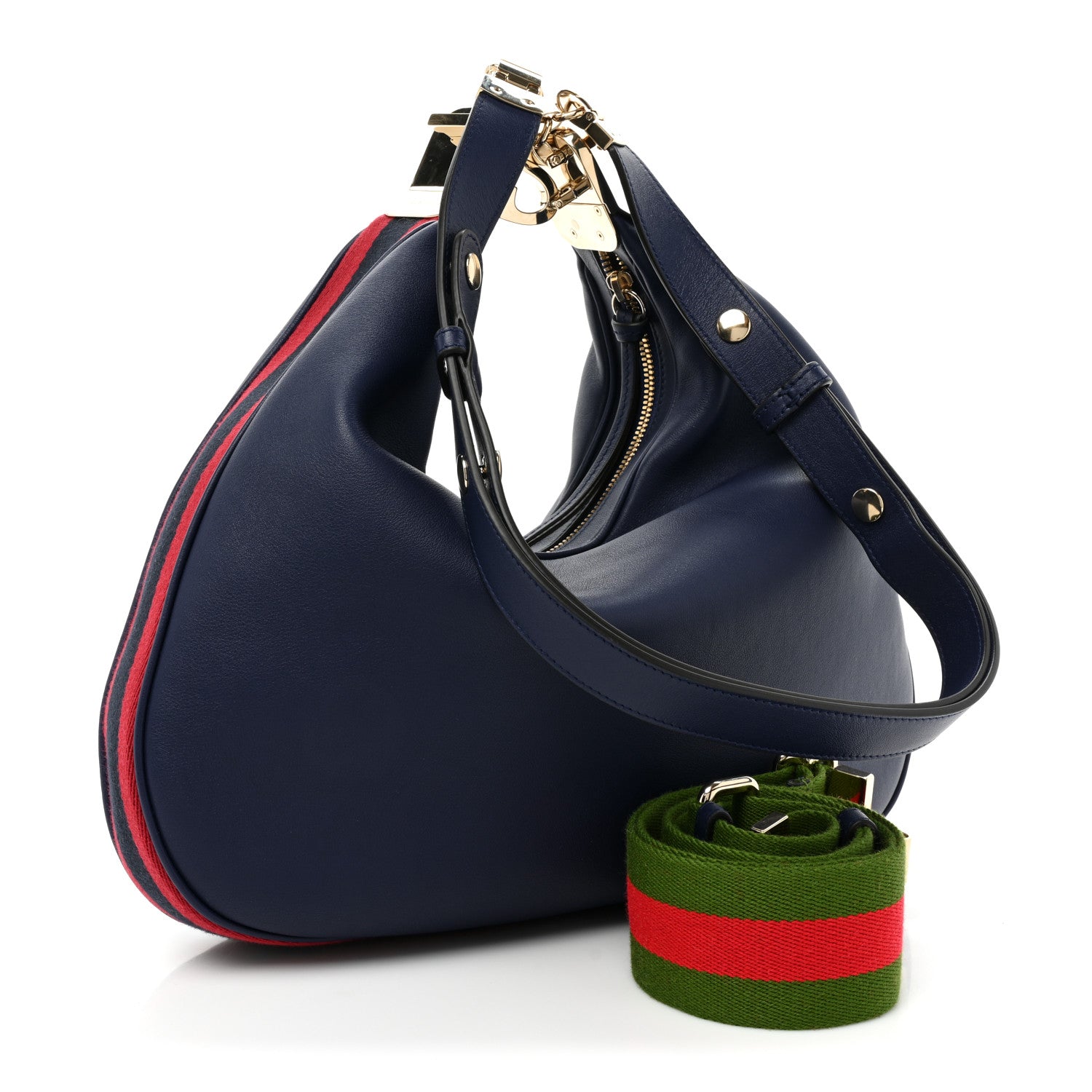 Gucci Aria Calfskin Web Large Attache Shoulder Bag Navy 3 of 10