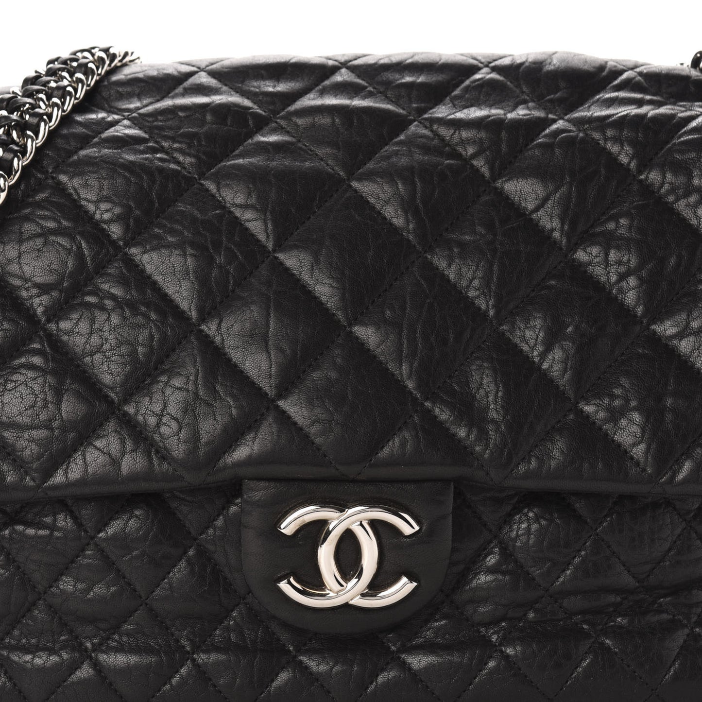 Washed Lambskin Quilted Maxi Chain Around Flap Black