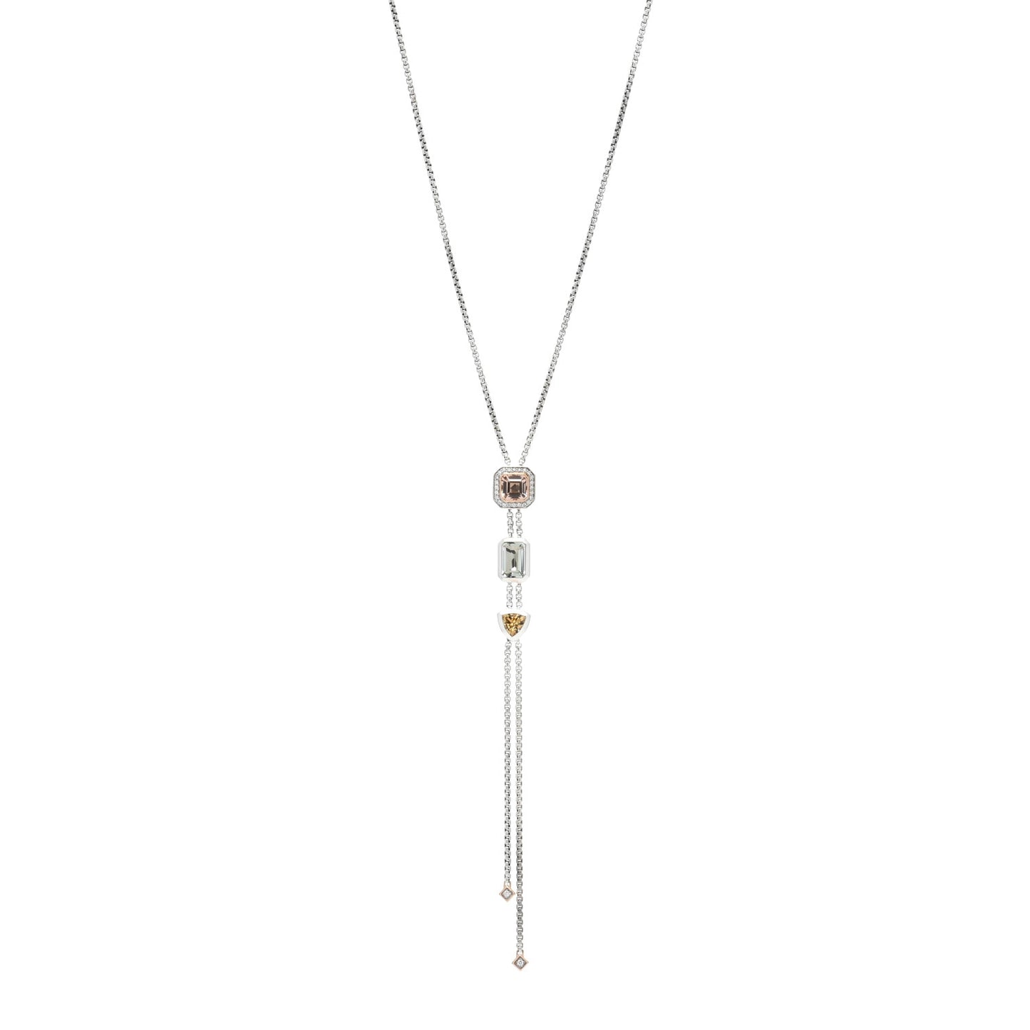 Sterling Silver 18K Rose Gold Diamond Morganite Prasiolite Citrine Novella Y Necklace