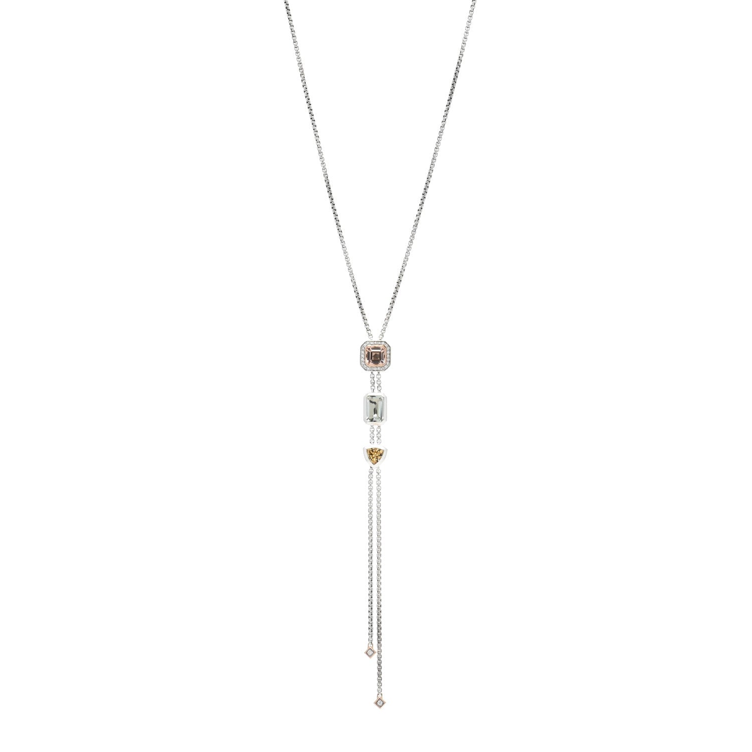 David Yurman Sterling Silver 18K Rose Gold Diamond Morganite Prasiolite Citrine Novella Y Necklace 1 of 4