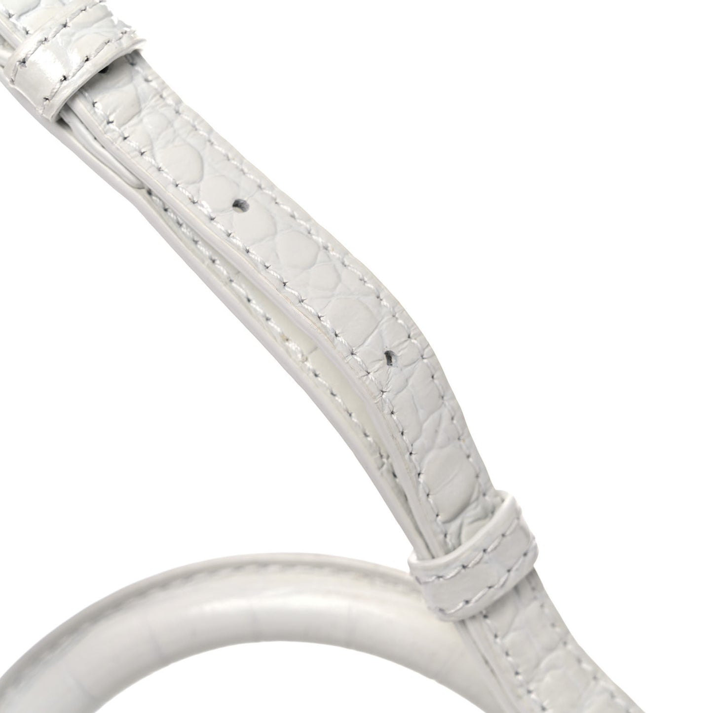 Calfskin Crocodile Embossed Small Hourglass Top Handle Bag White