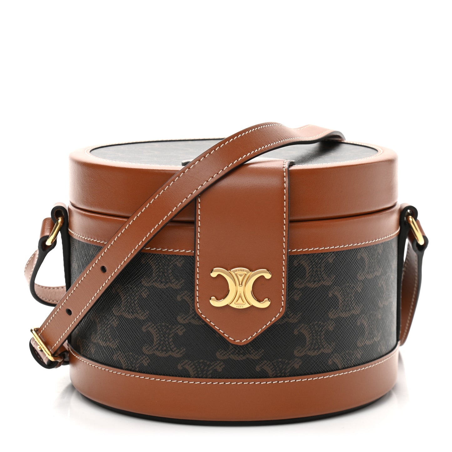 Calfskin Triomphe Canvas Medium Tambour Bag Tan