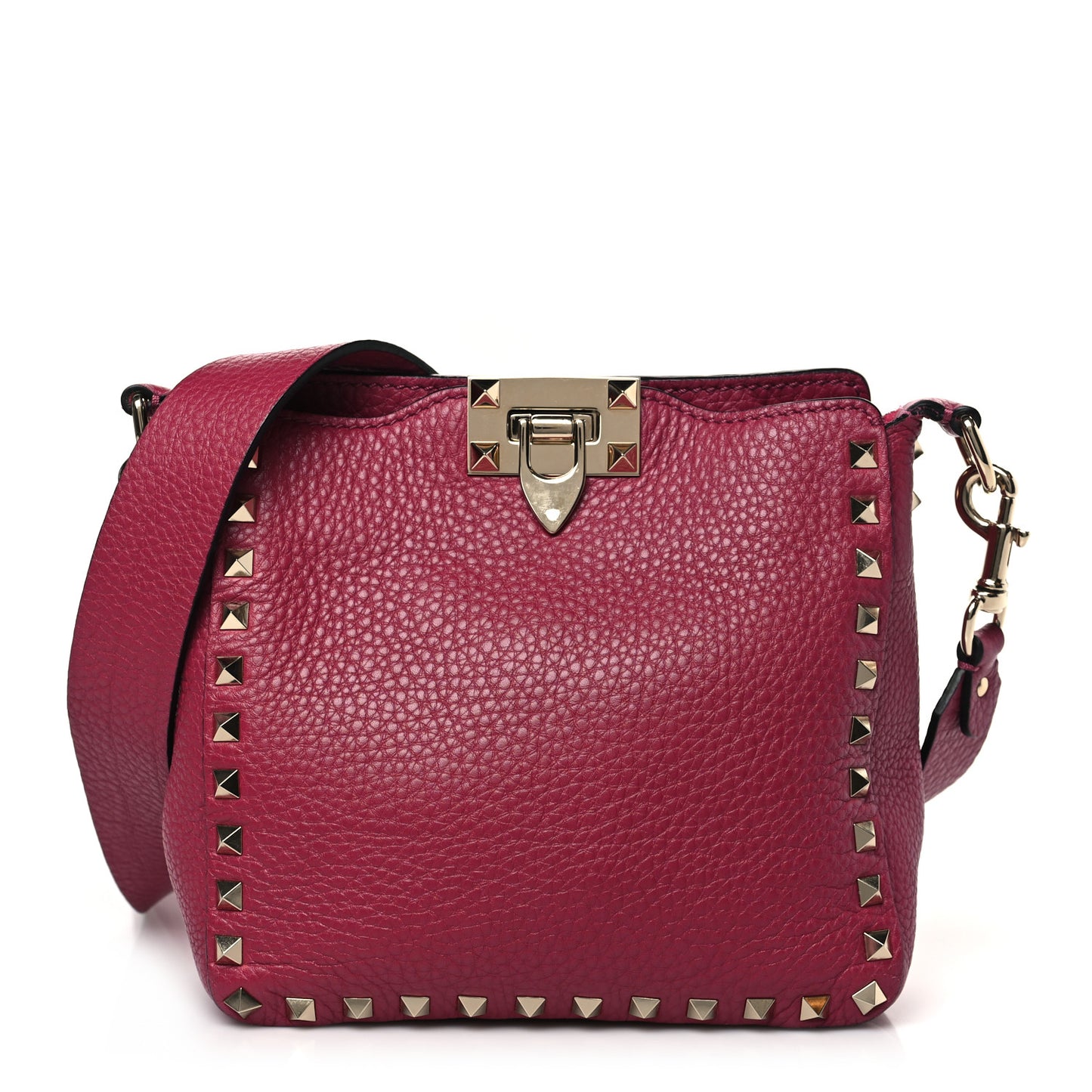 Pebbled Calfskin Mini Rockstud Flip-Lock Messenger Bag Raspberry