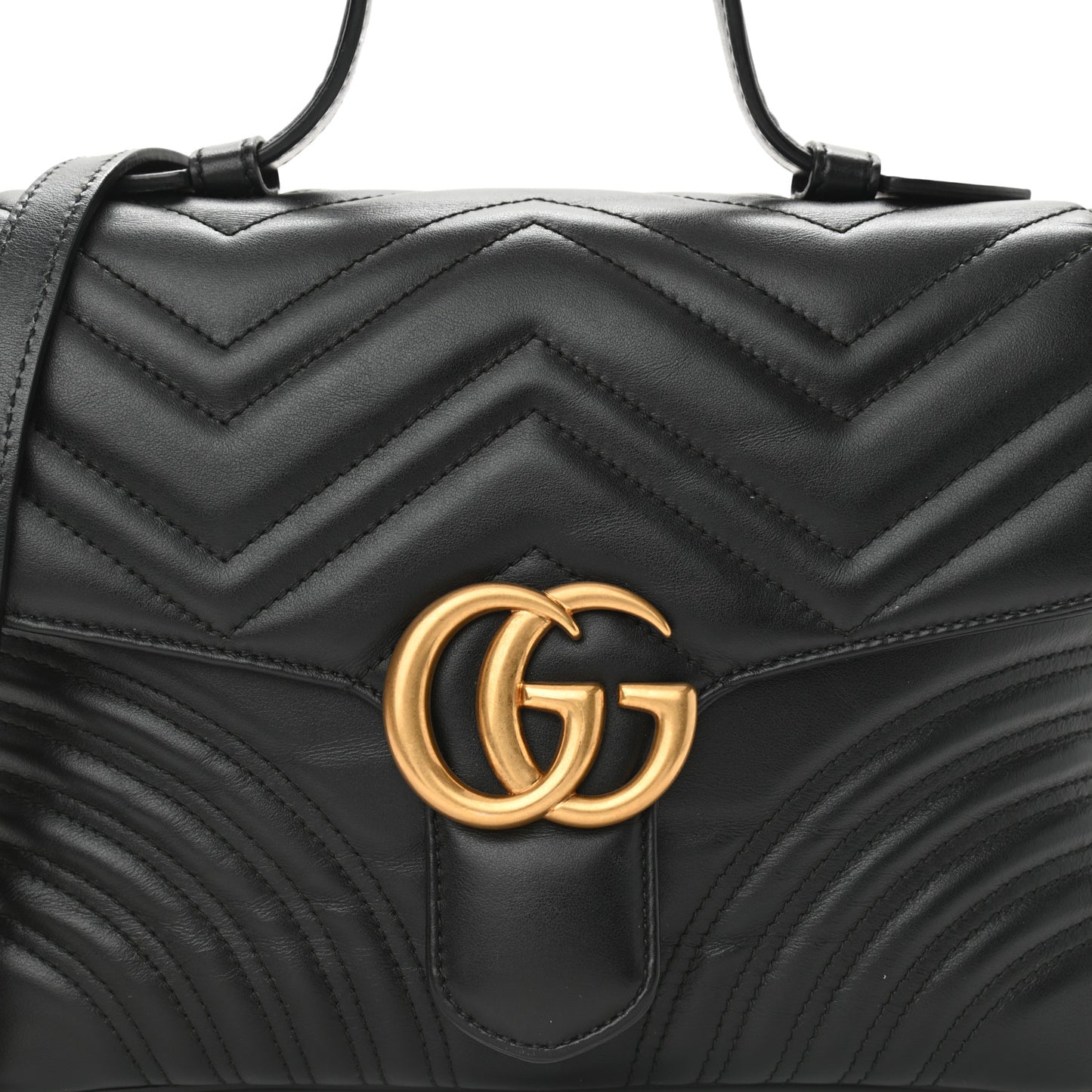 Calfskin Matelasse Small GG Marmont Top Handle Shoulder Bag Black