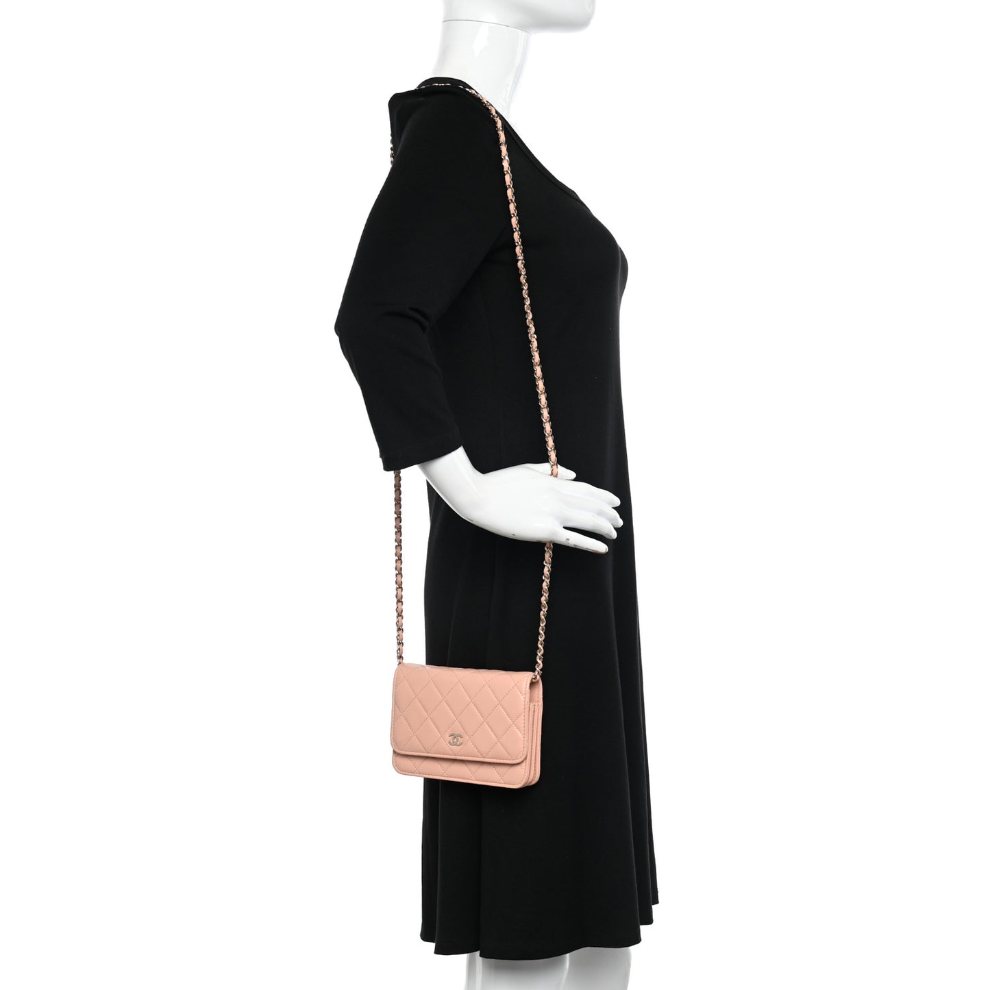 Lambskin Quilted Mini Wallet On Chain WOC Light Pink