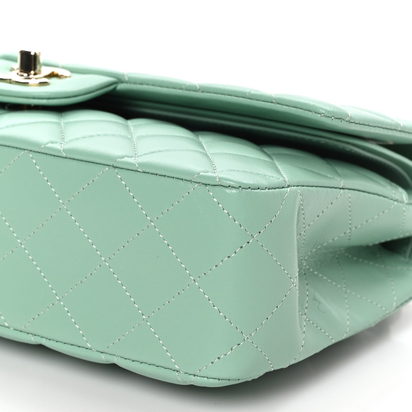 Lambskin Quilted Medium Double Flap Light Green