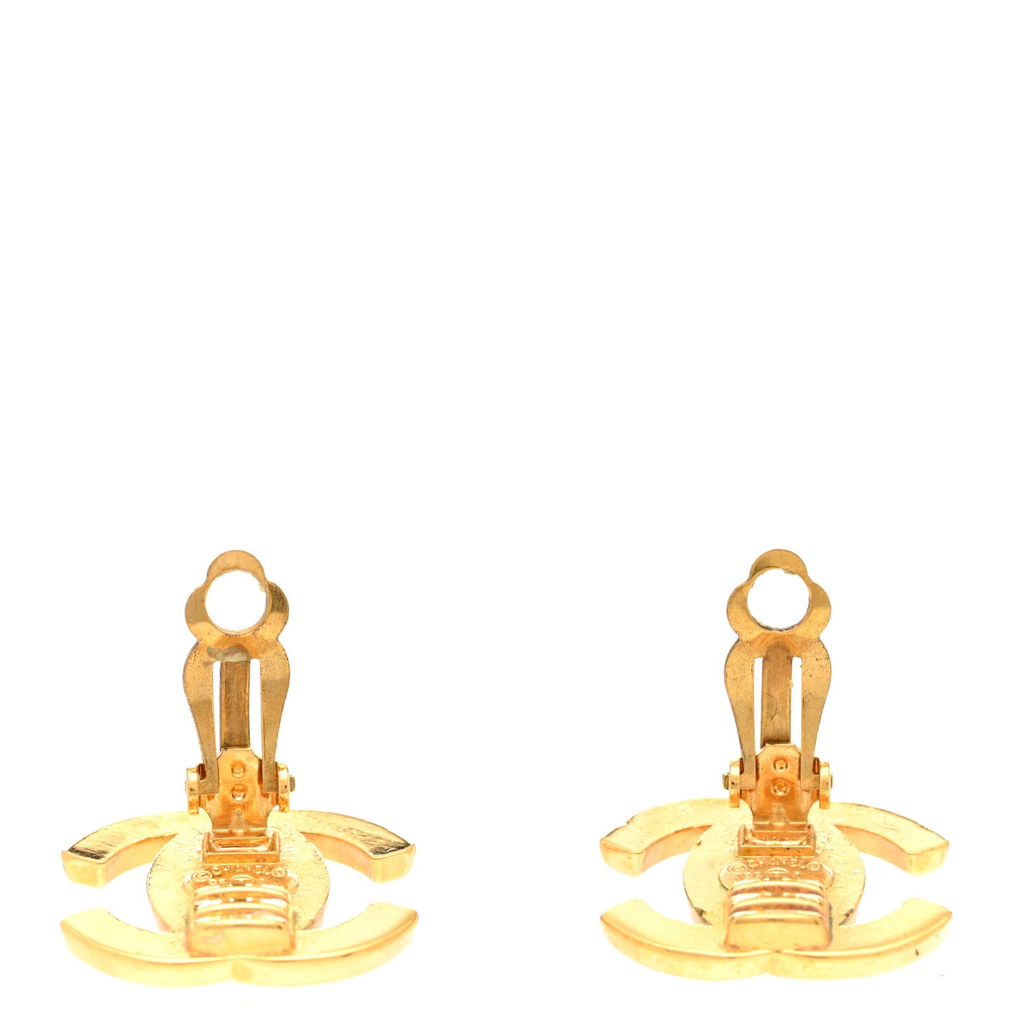 Metal CC Turnlock Clip On Earrings Gold