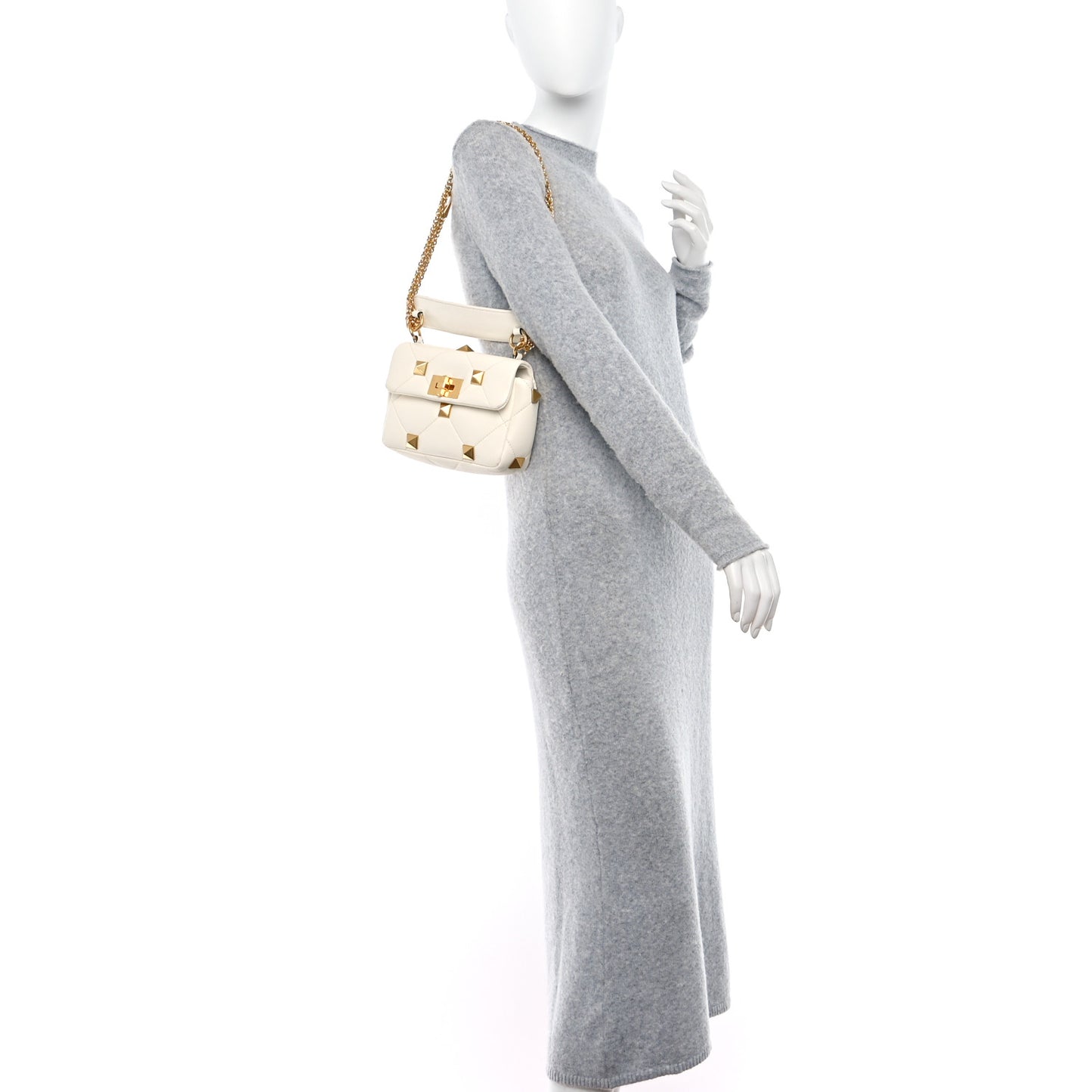 Nappa Small Roman Stud Shoulder Bag White