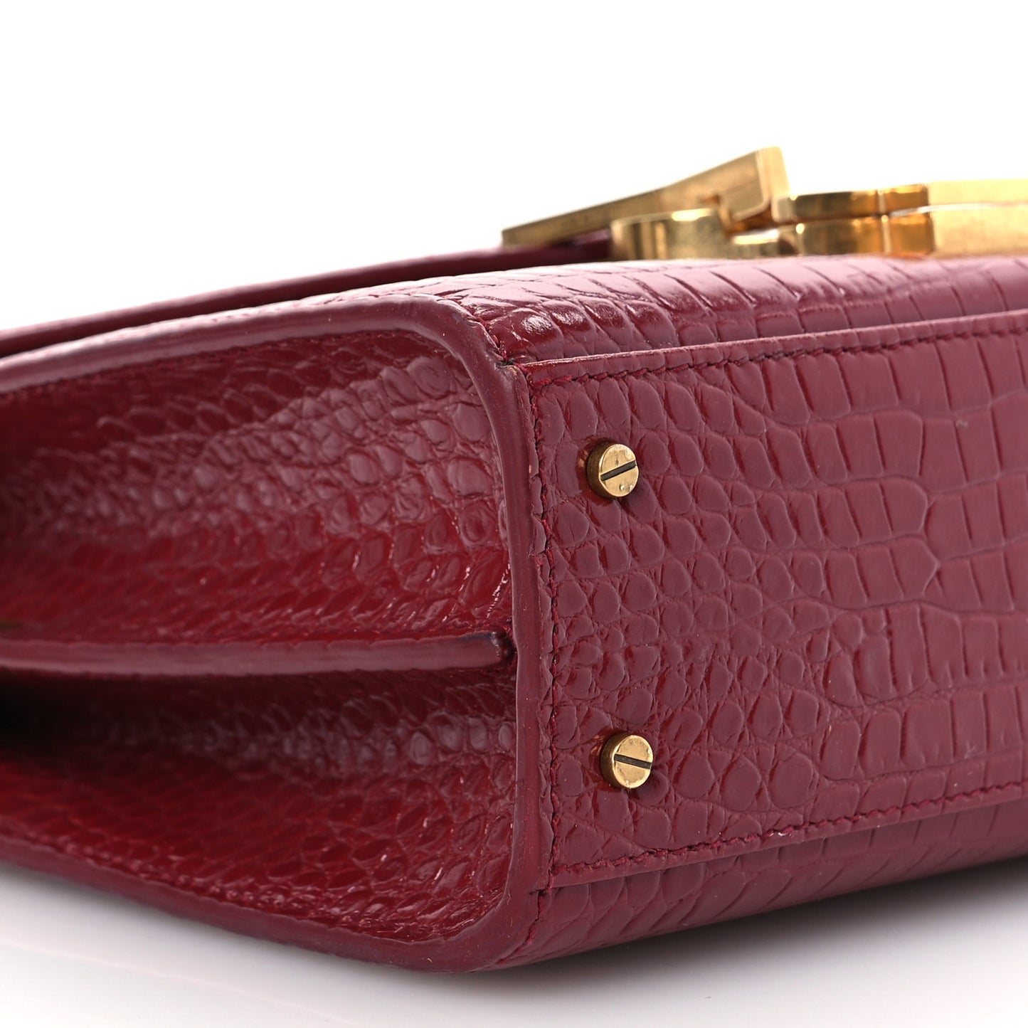 Calfskin Crocodile Embossed Mini Classic Monogram Cassandra Top Handle Red