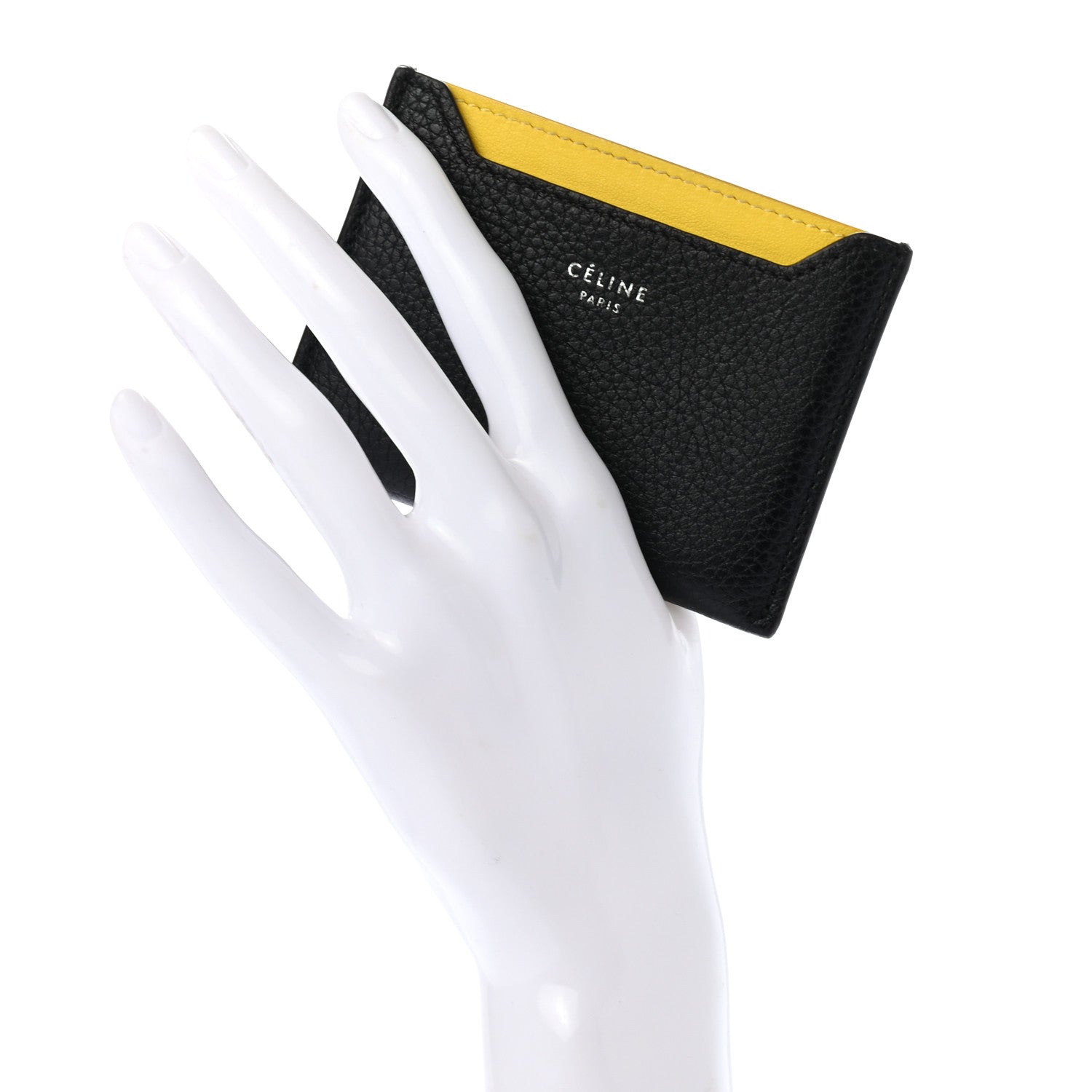 Celine Drummed Calfskin Bi-Color Card Holder Black Yellow 2 of 8