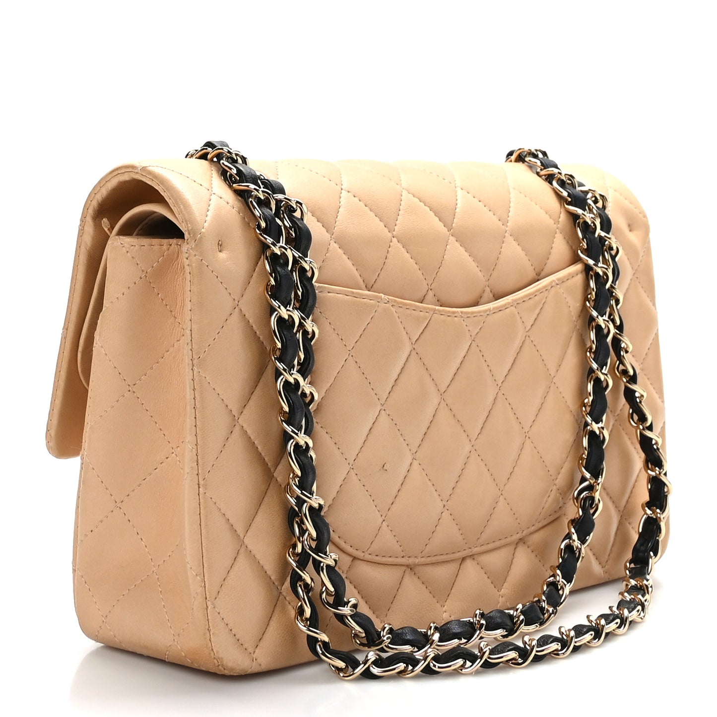 Lambskin Quilted Medium Double Flap Beige Black