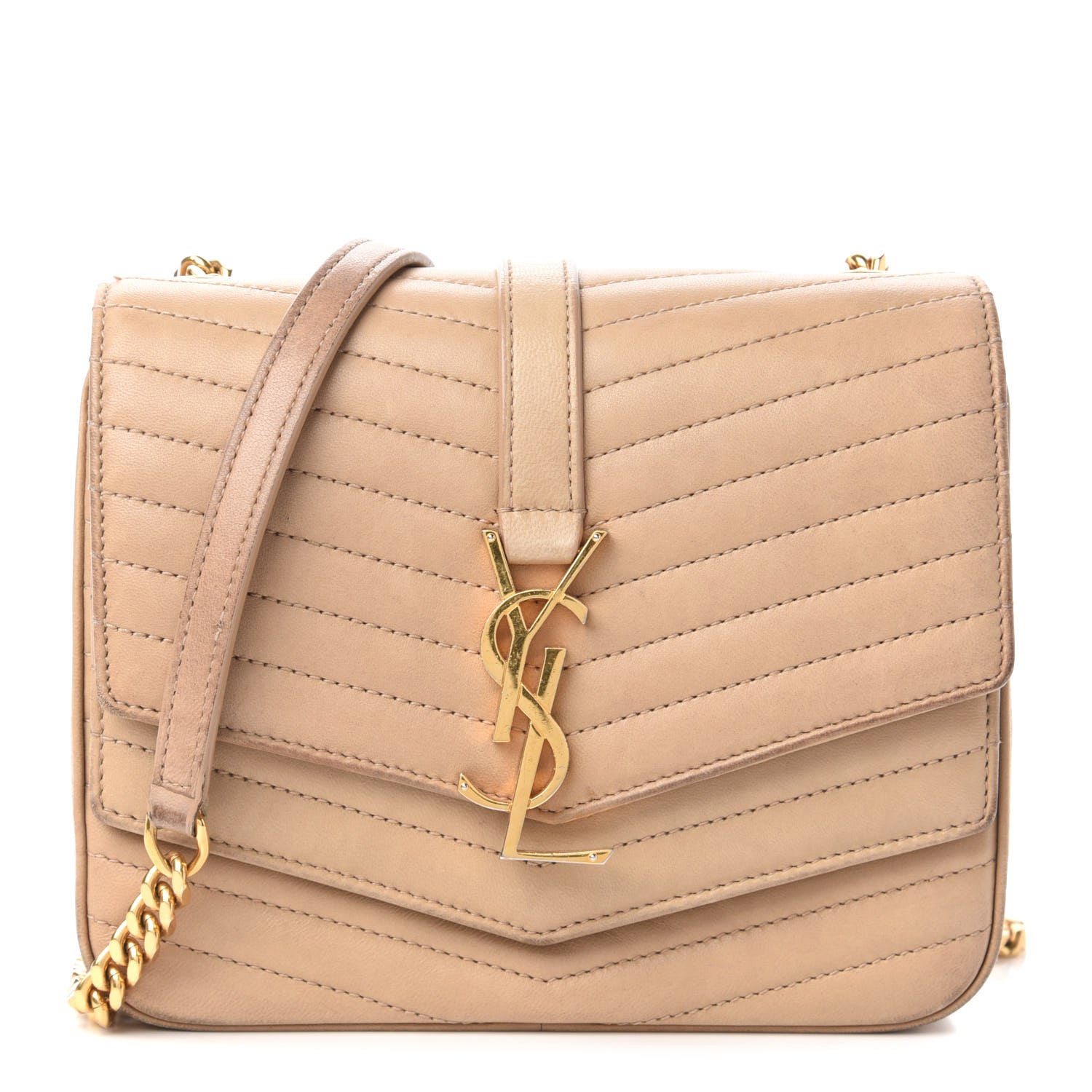 Saint Laurent Lambskin Matelasse Chevron Monogram Small Sulpice Bag Sable Beige 1 of 9