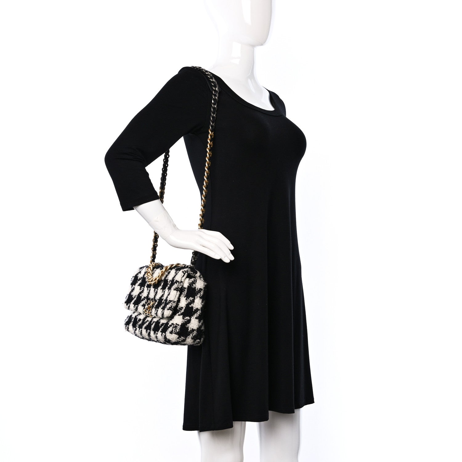 Chanel Tweed Quilted Medium Chanel 19 Flap Black Ecru White 2 of 11