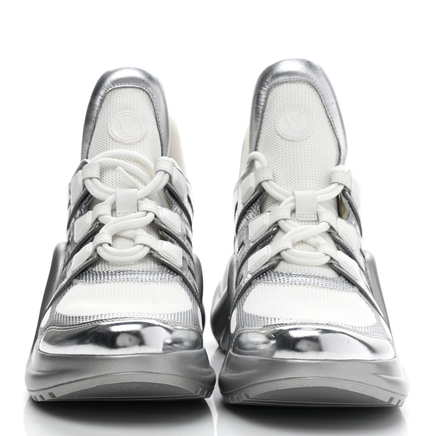 Metallic Calfskin Technical Nylon LV Archlight Sneakers 39 White Silver
