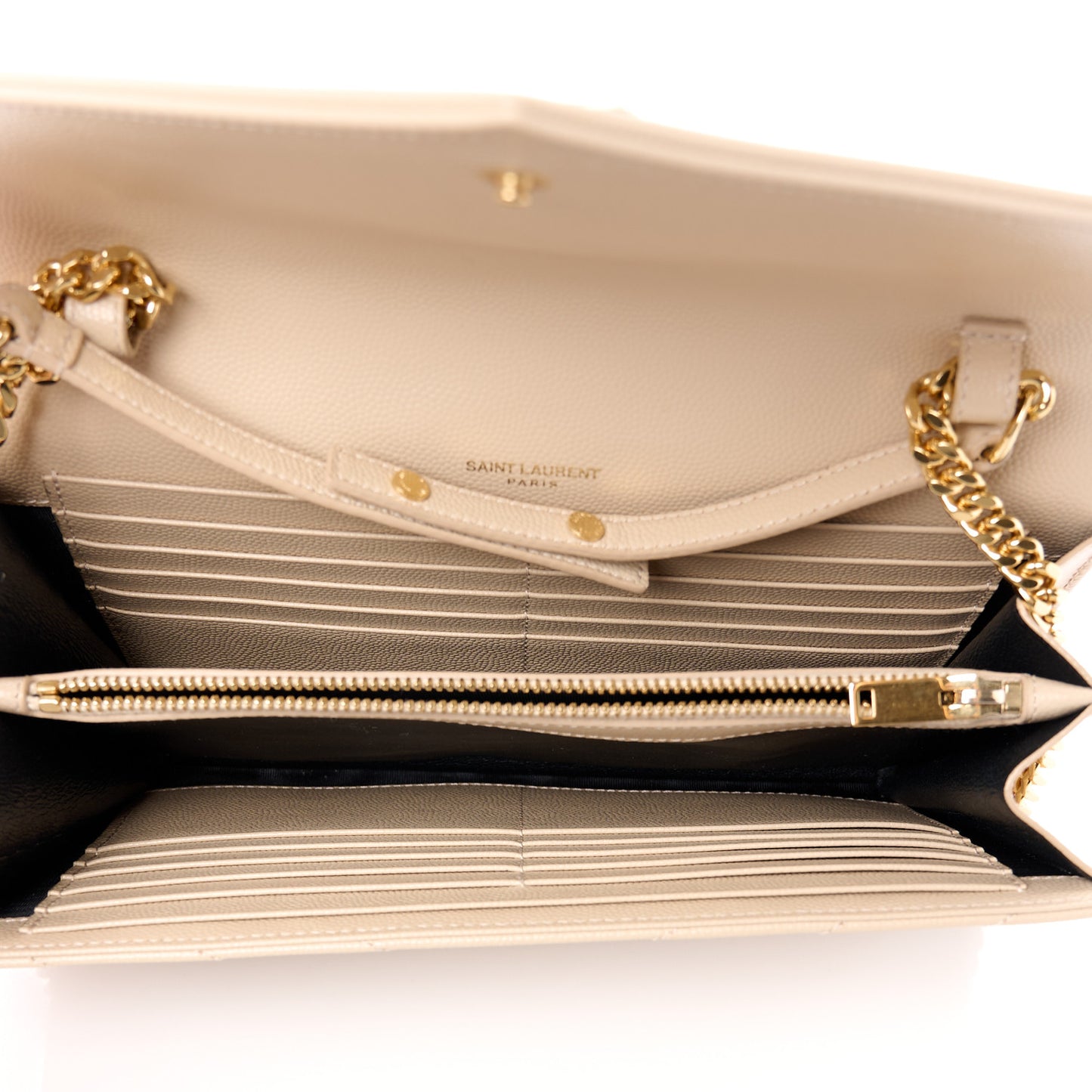 Grain De Poudre Matelasse Chevron Monogram Chain Wallet Dark Beige