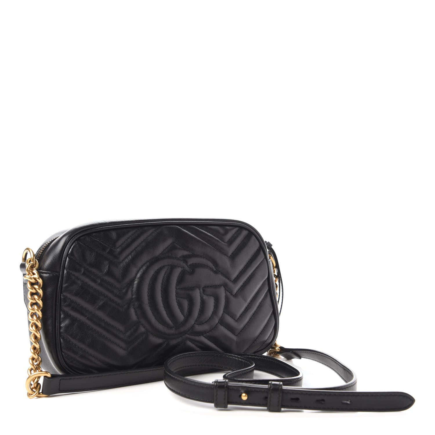 Gucci Calfskin Matelasse Small GG Marmont Chain Shoulder Bag Black 3 of 10