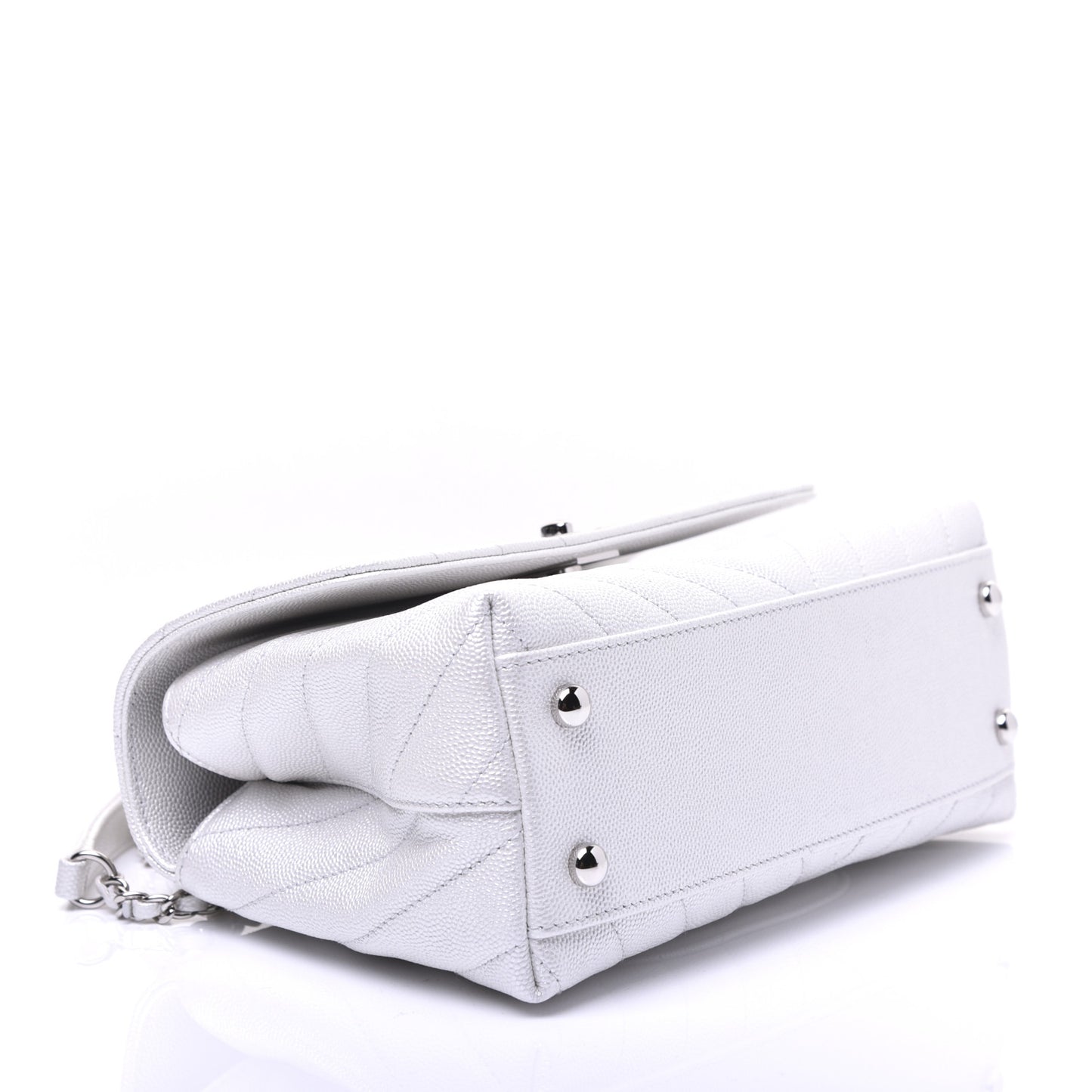Iridescent Caviar Chevron Quilted Mini Coco Handle Flap White