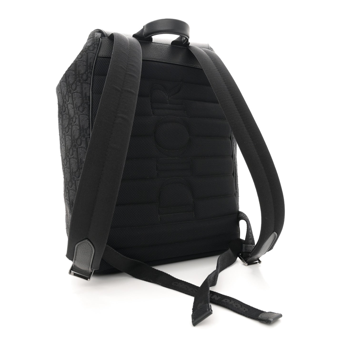 Oblique Jacquard Grained Calfskin Saddle Backpack With Flap Black