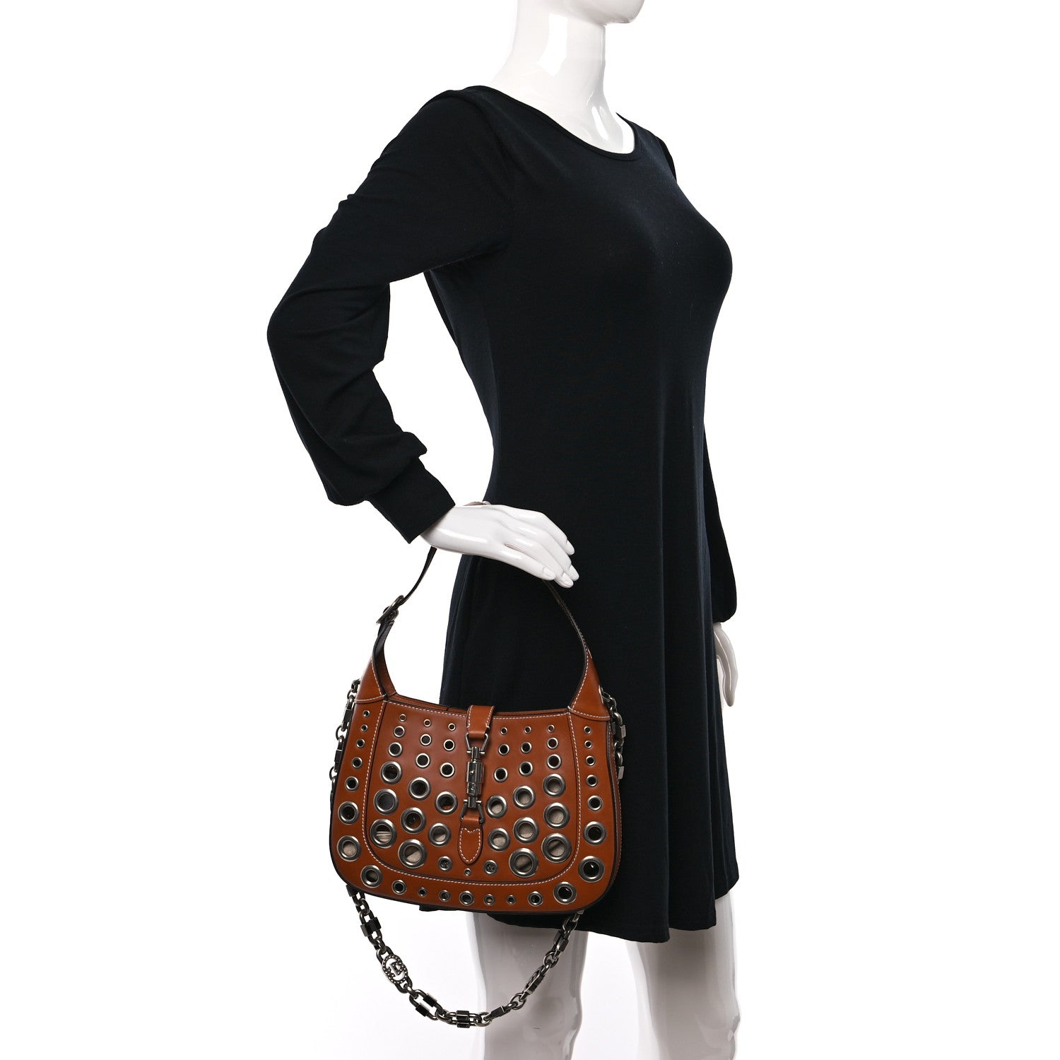Gucci Calfskin Ha Ha Ha Jackie 1961 Eyelet Hobo Cuir 2 of 8