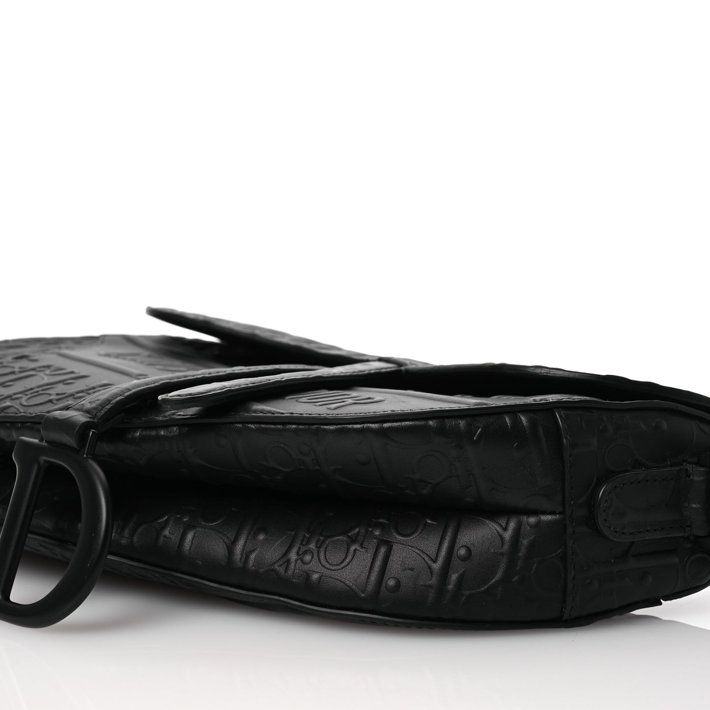 Calfskin Embossed Oblique Saddle Bag With Strap Black