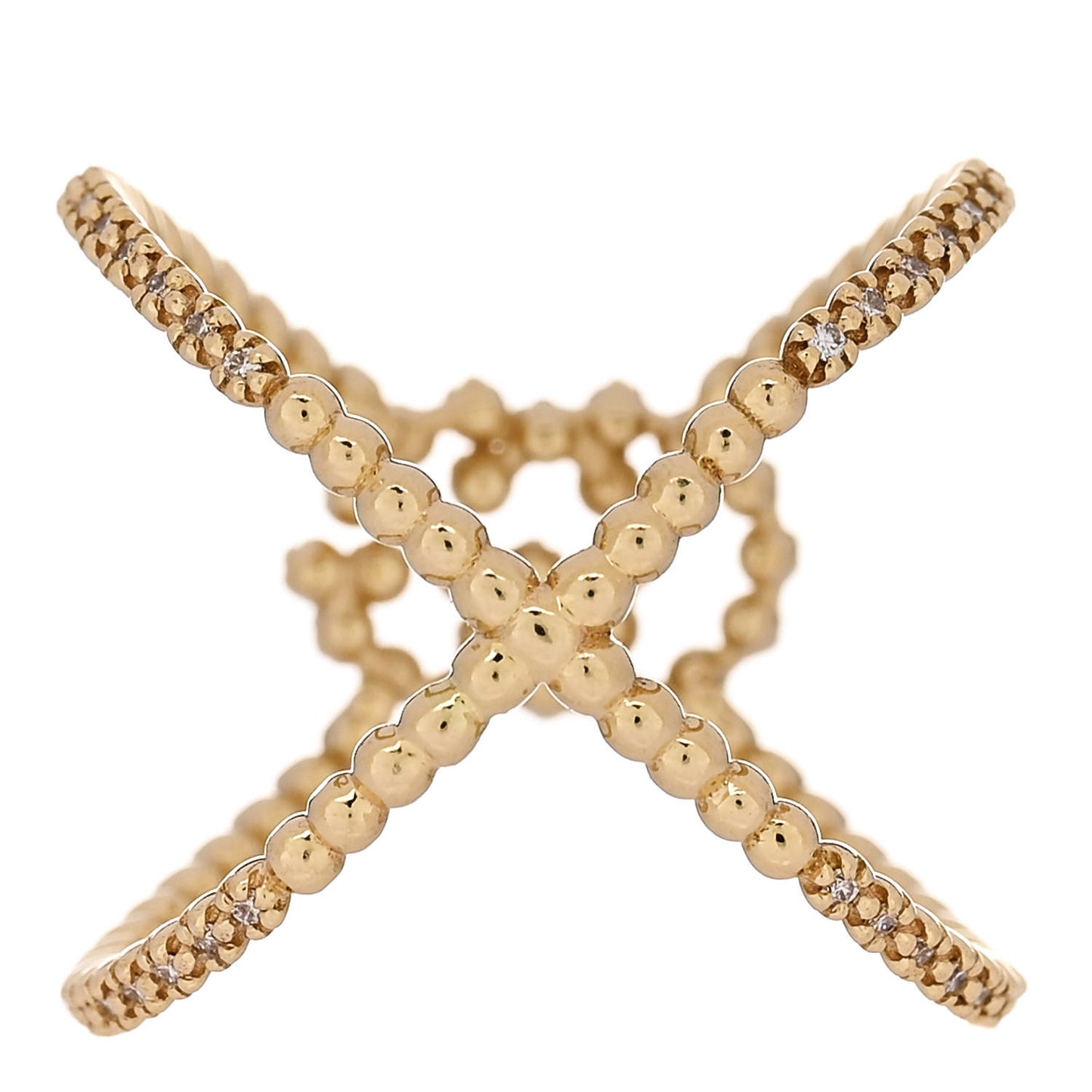18K Yellow Gold Diamond GG Running X Ring 52 6
