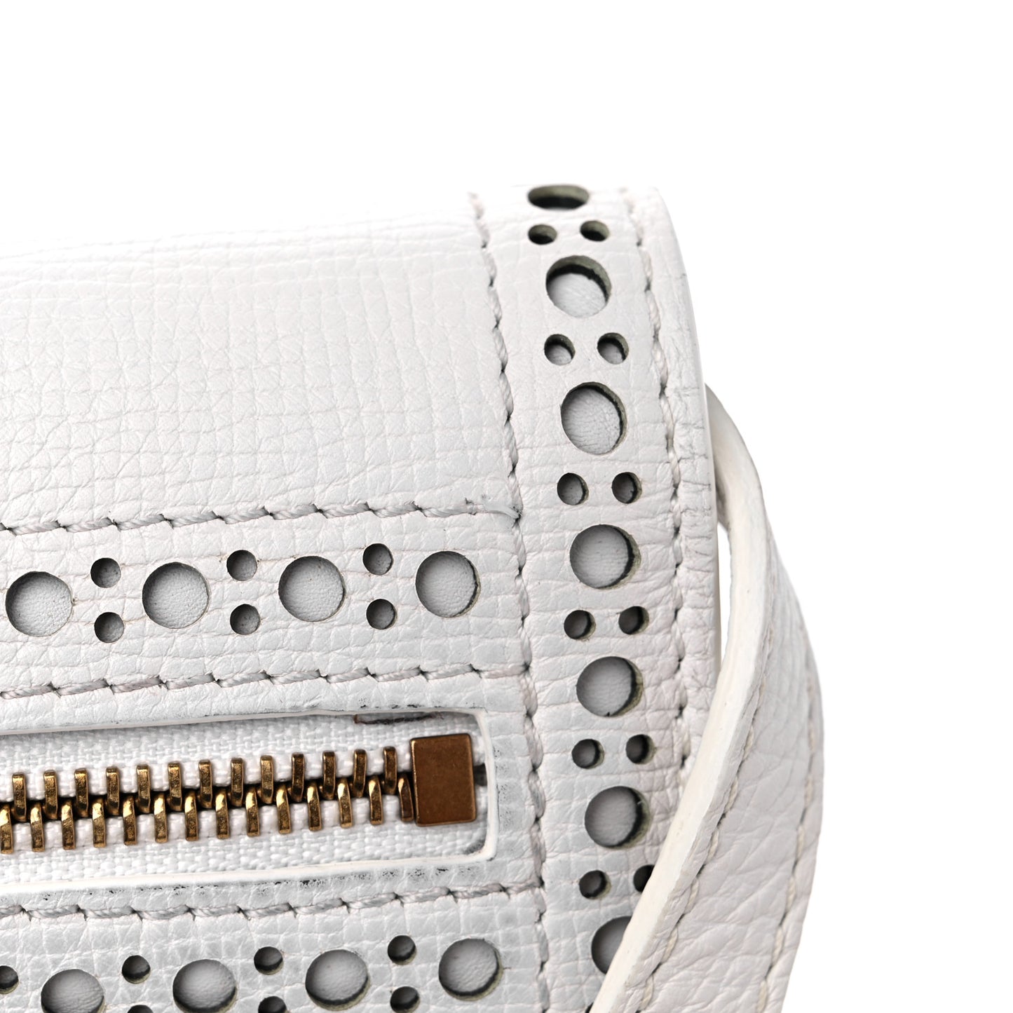 Grainy Calfskin Broguing Tassel Small Macken Crossbody Bag Chalk White