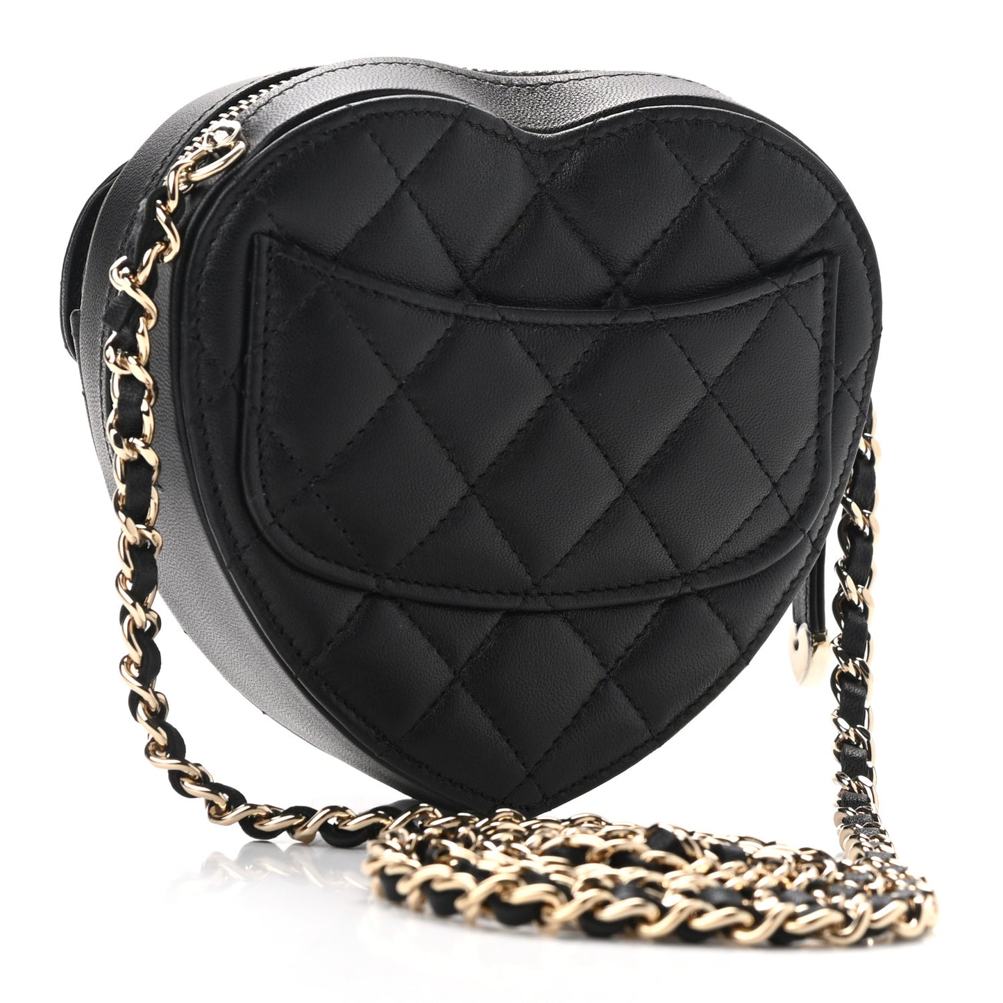 Lambskin Quilted CC In Love Heart Clutch With Chain Black