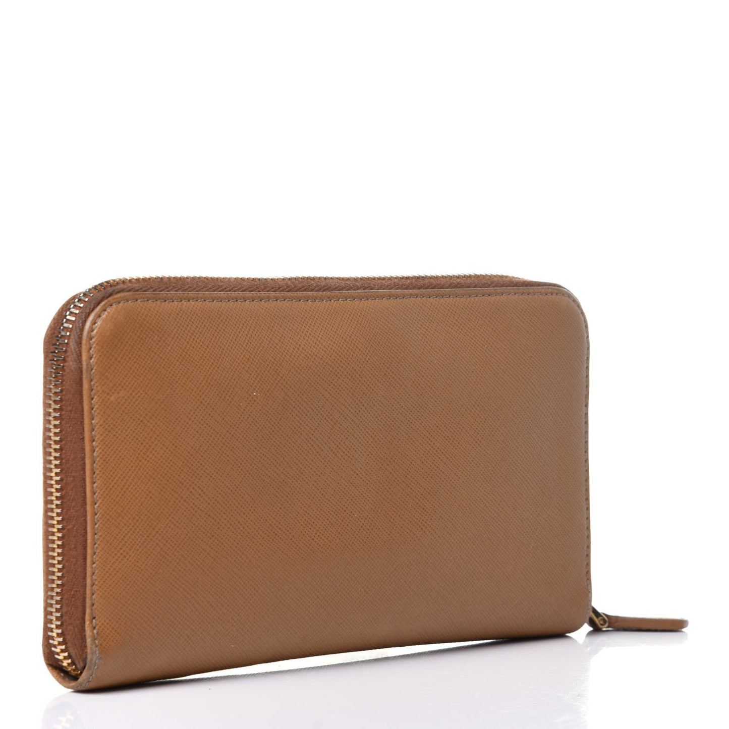 Saffiano Metal Zip Around Wallet Caramel