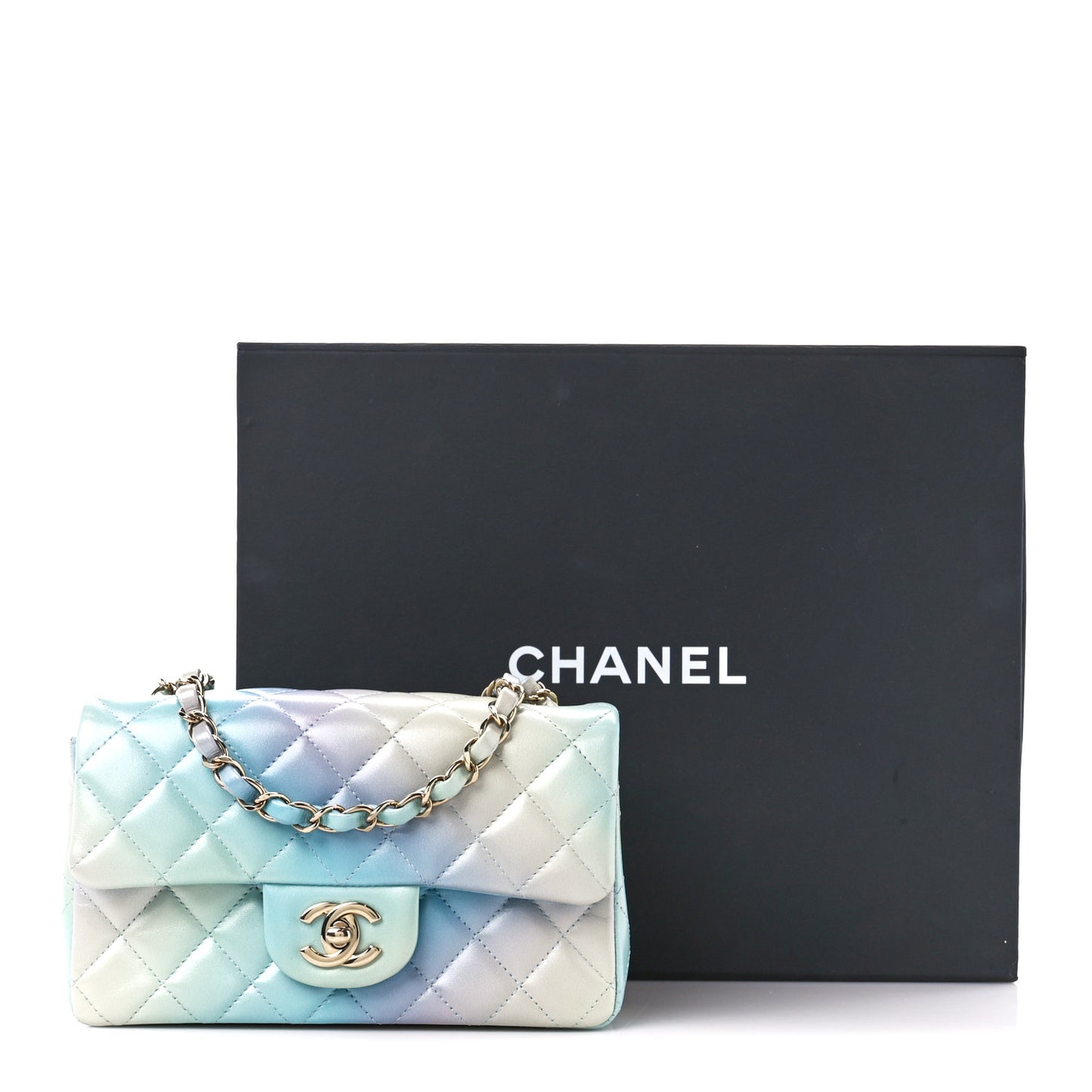 Lambskin Quilted Tie Dye Ombre Mini Rectangular Flap Blue Multicolor