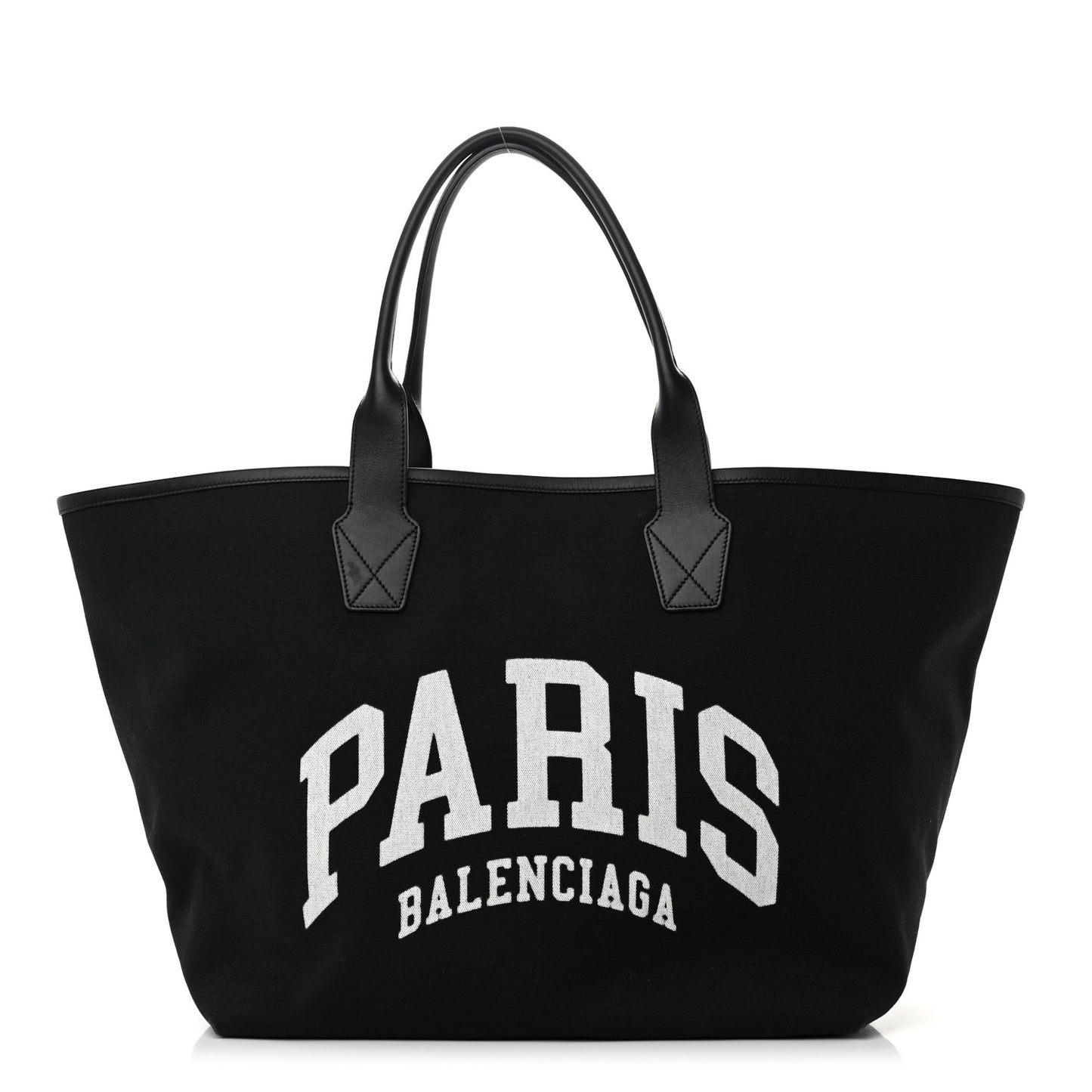 Cotton Canvas Calfskin Cities Paris Jumbo Large Tote Bag Black White